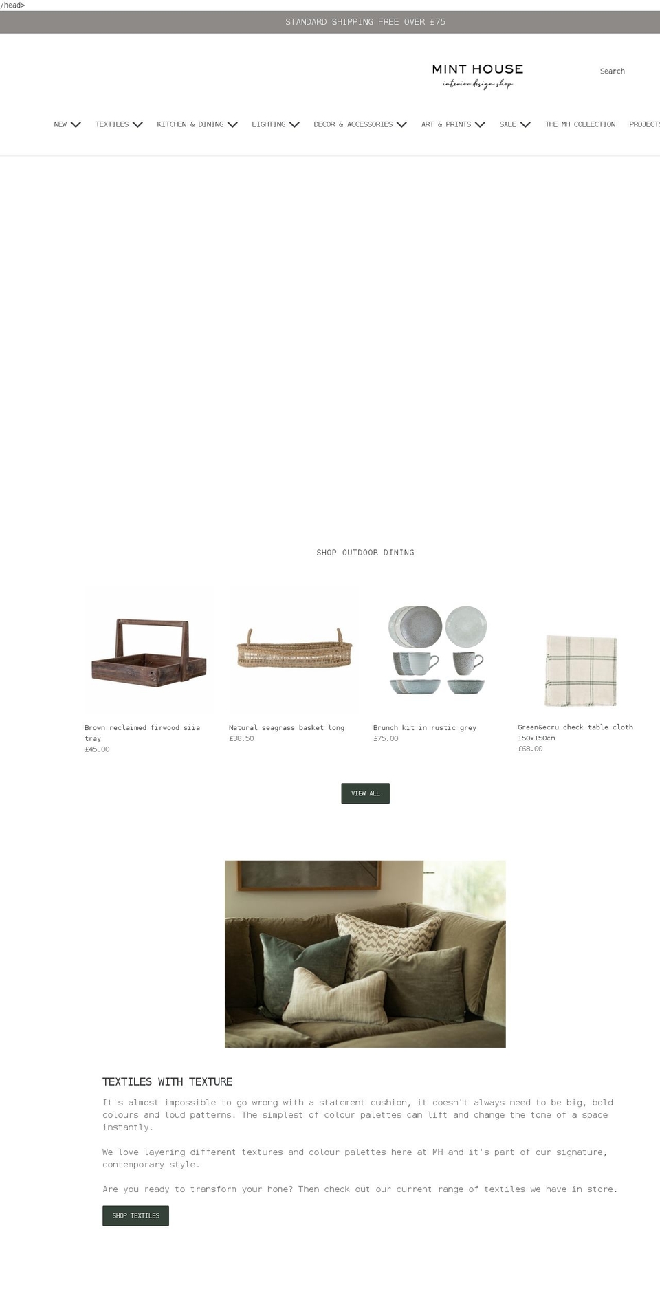 minthousehome.co.uk shopify website screenshot