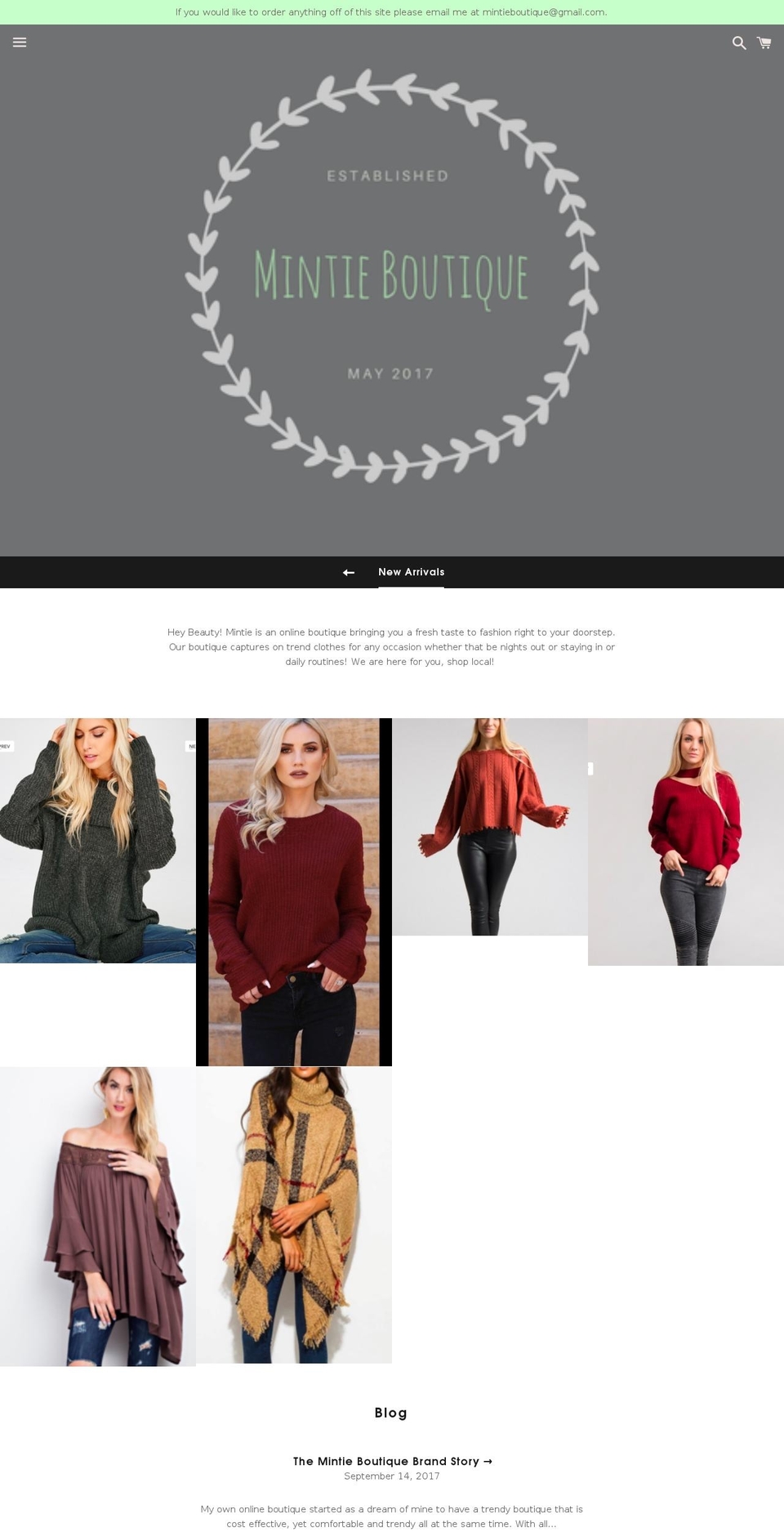 mintieboutique.com — Shopify storefront screenshot