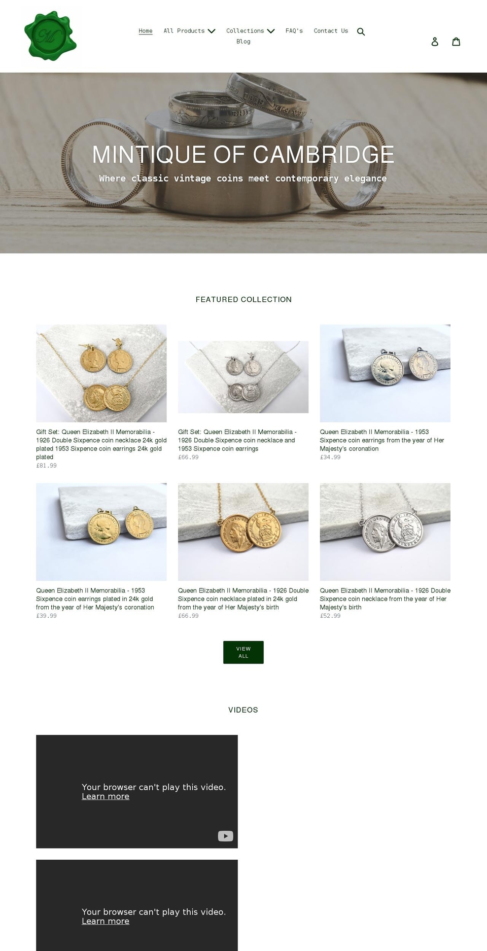 mintiqueofcambridge.co.uk shopify website screenshot