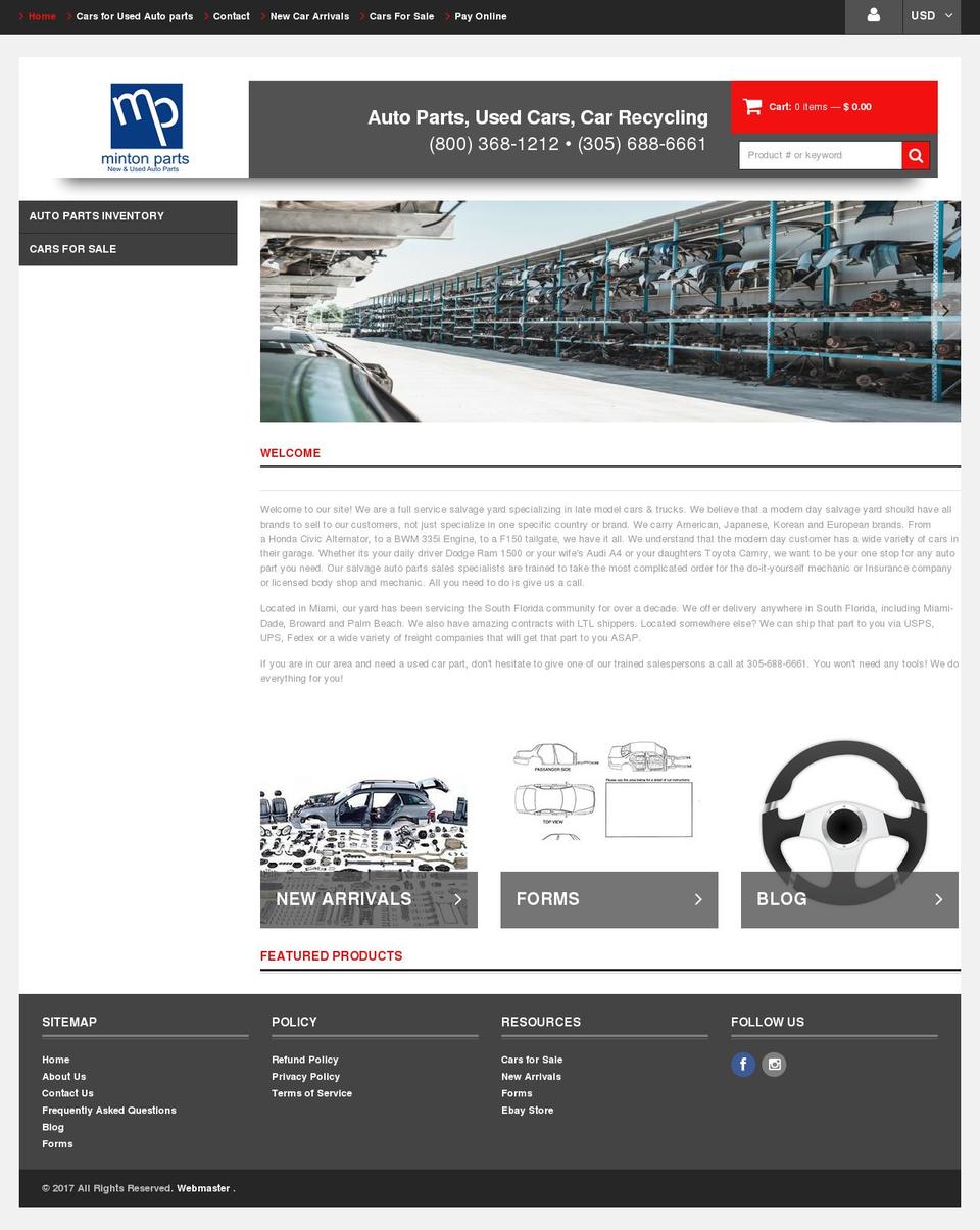 mintonparts.com shopify website screenshot