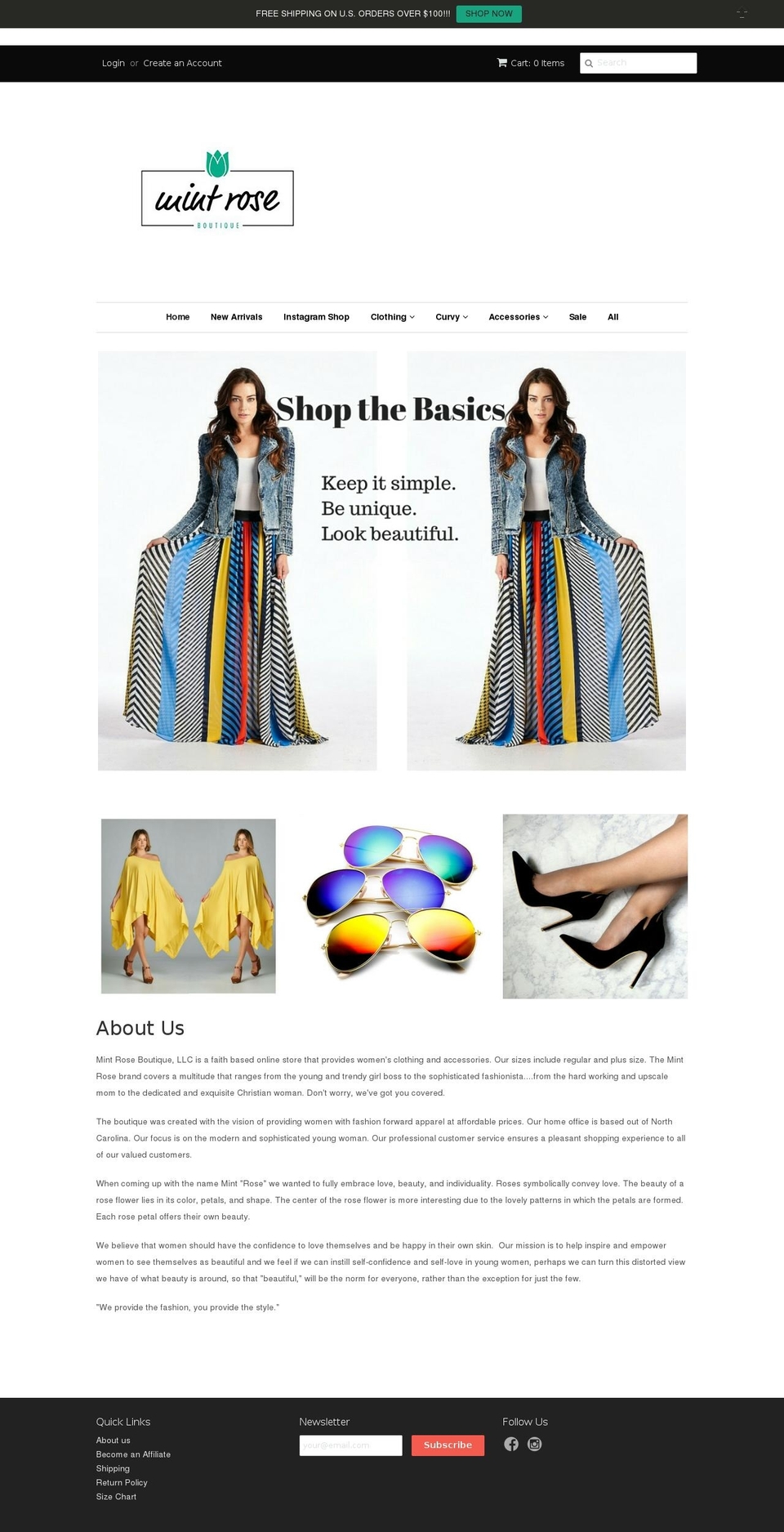 mintroseboutique.com shopify website screenshot