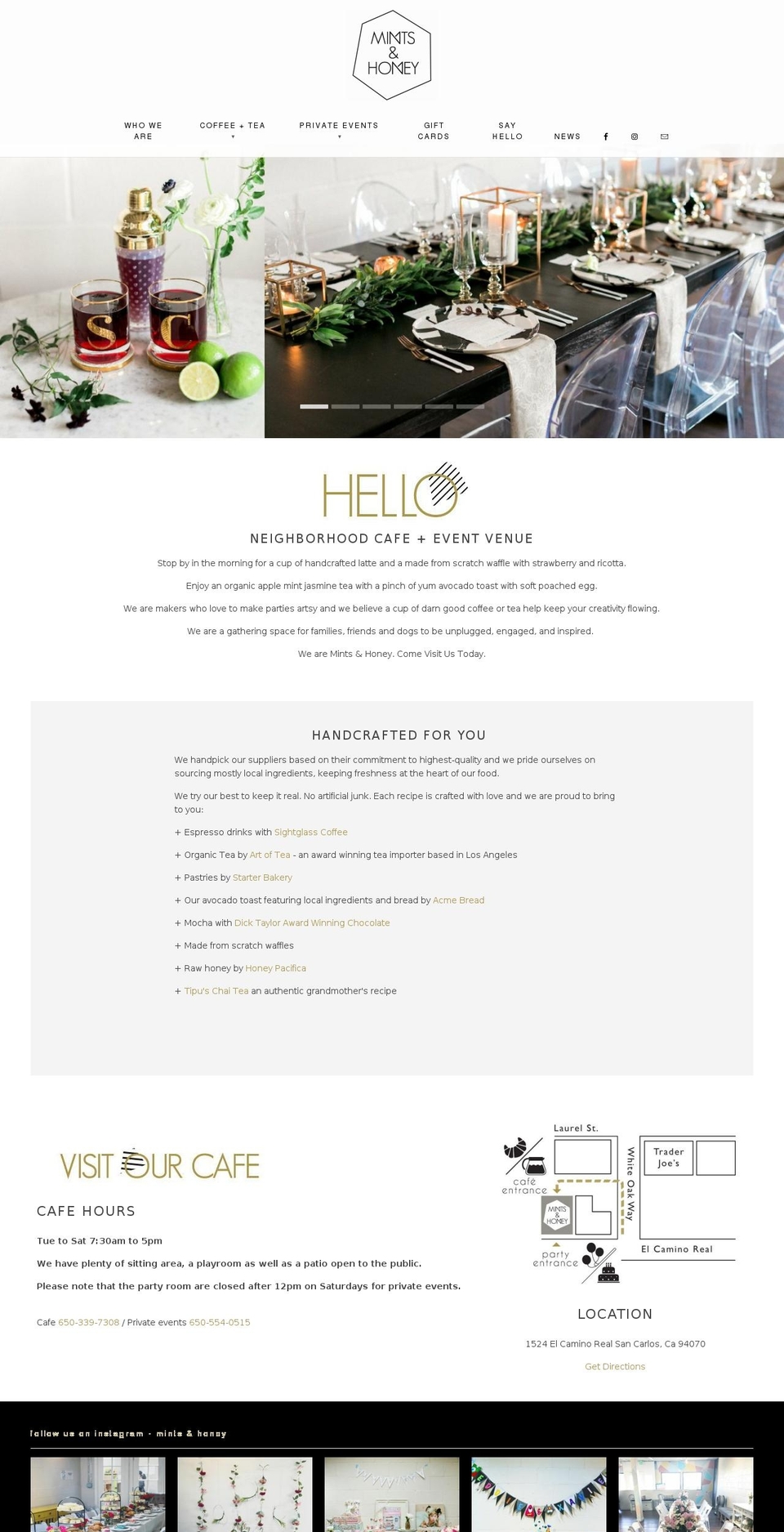 mintsandhoneycafe.com — Shopify storefront screenshot