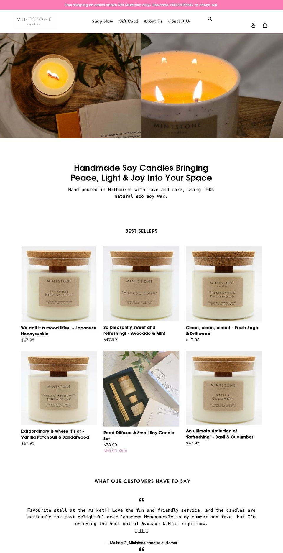mintstonecandles.com shopify website screenshot