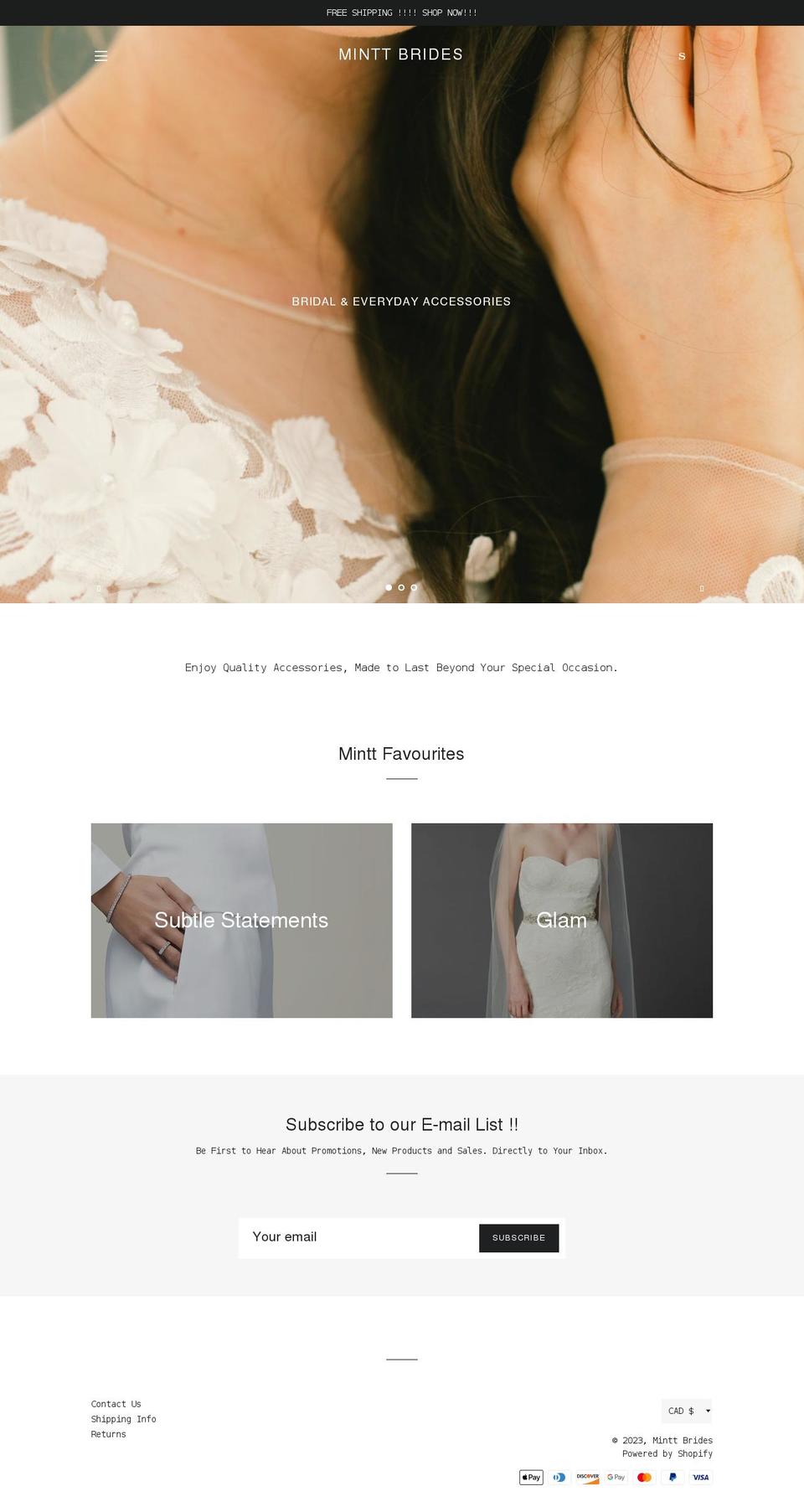 minttbrides.com shopify website screenshot