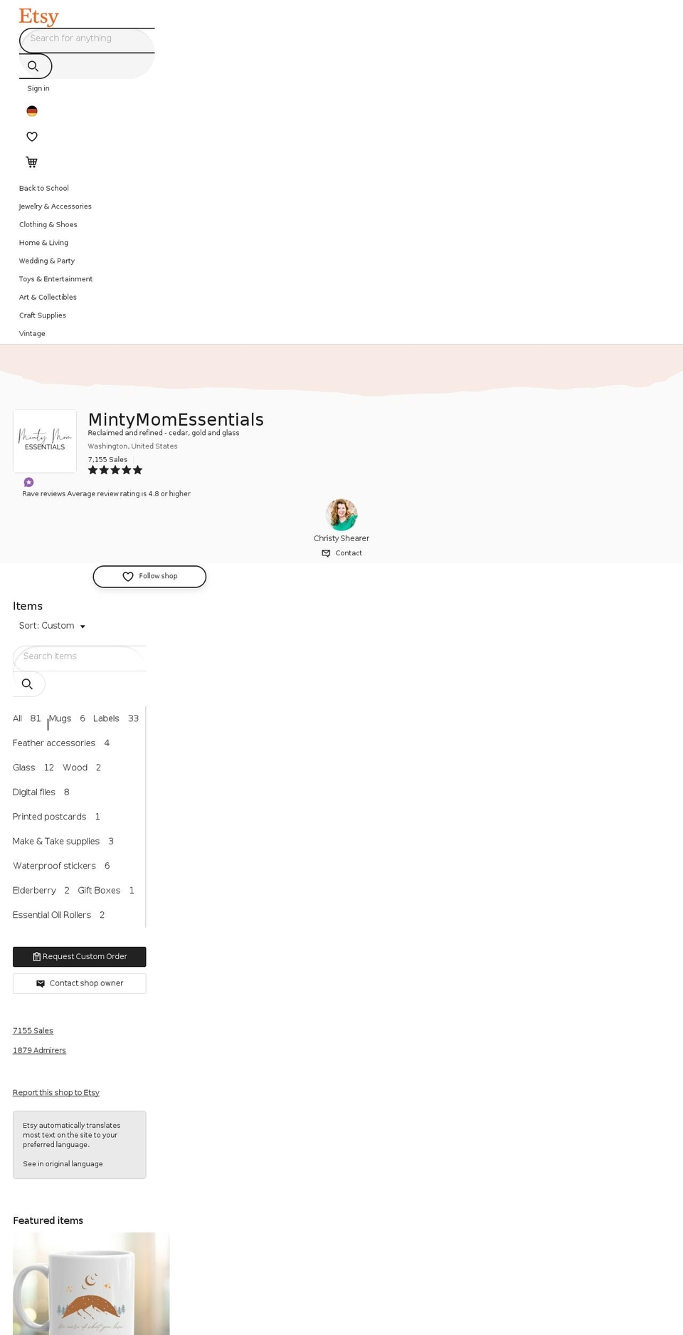 mintymomessentials.com shopify website screenshot