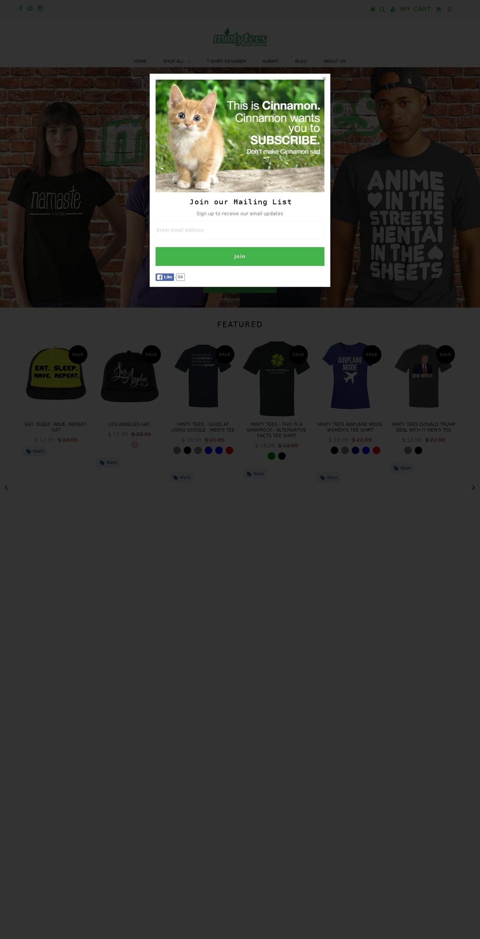 Testament Shopify theme site example mintytees.com