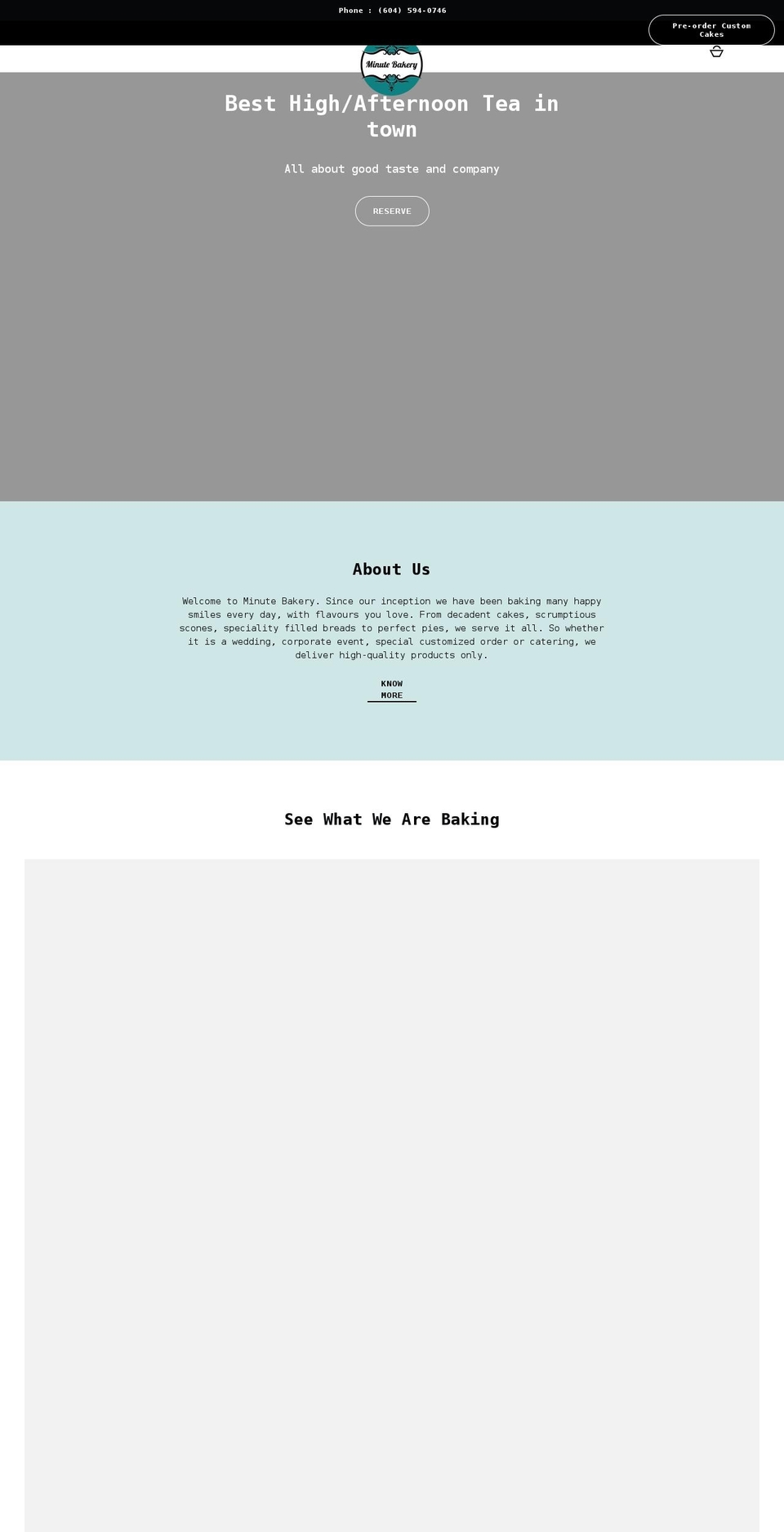 minutebakery.com shopify website screenshot