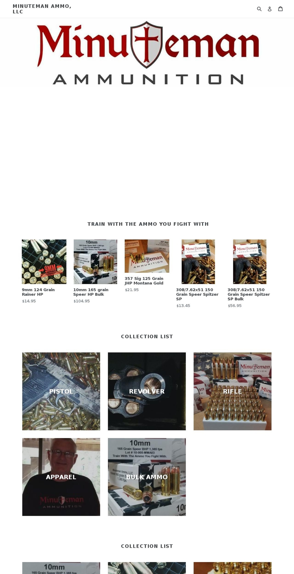 minutemanammo.com shopify website screenshot