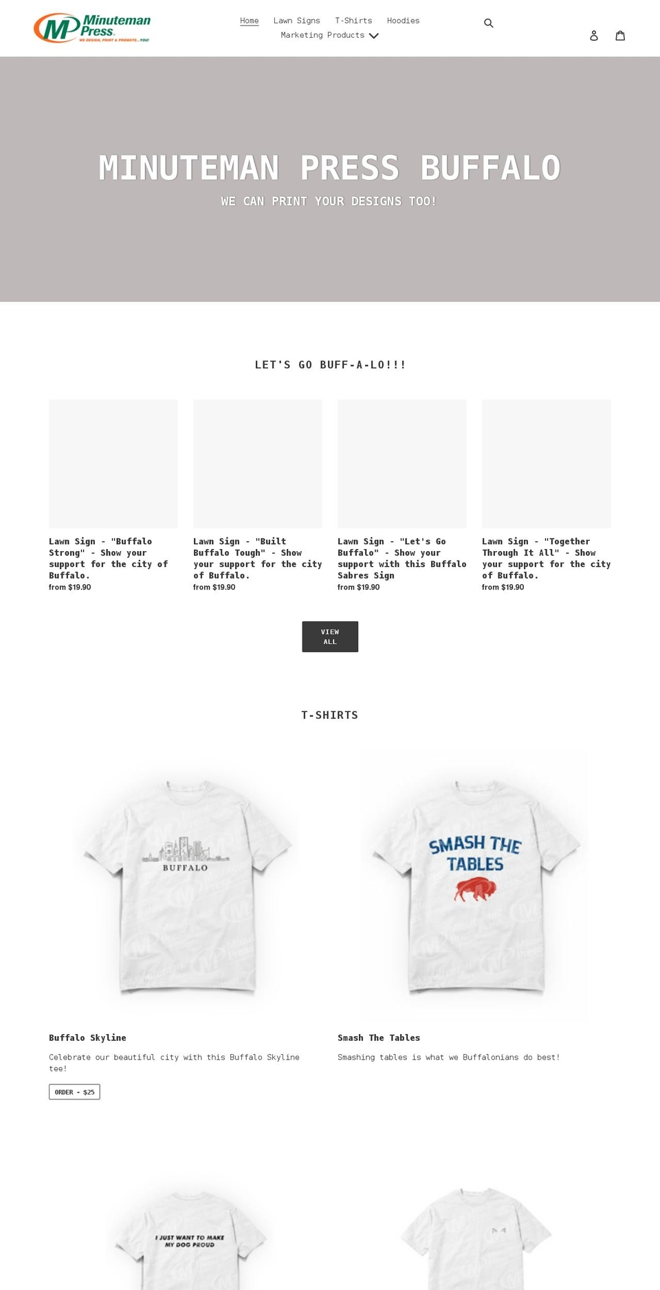 minutemanpressbuffalo.shop shopify website screenshot