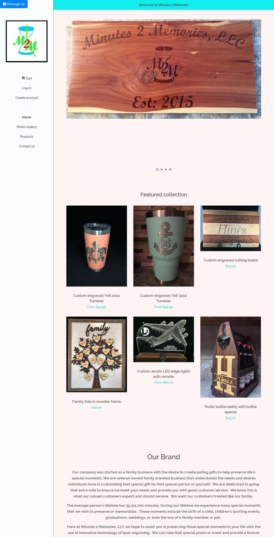 minutes2memories.com — Shopify storefront screenshot