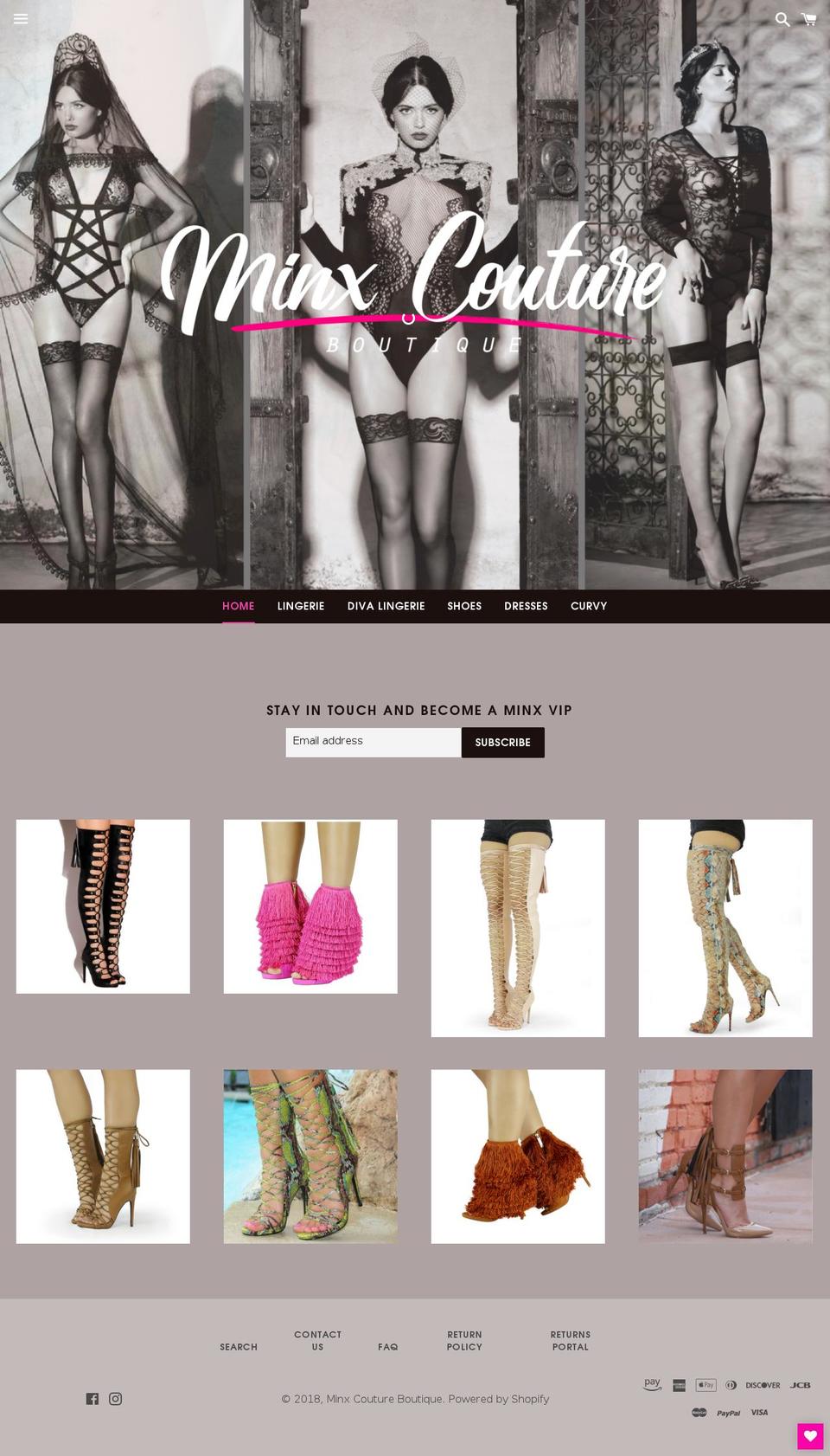 minxcouture.com — Shopify storefront screenshot