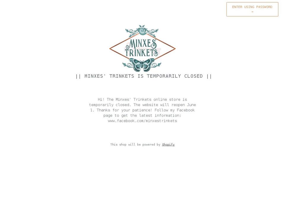 minxestrinkets.com shopify website screenshot