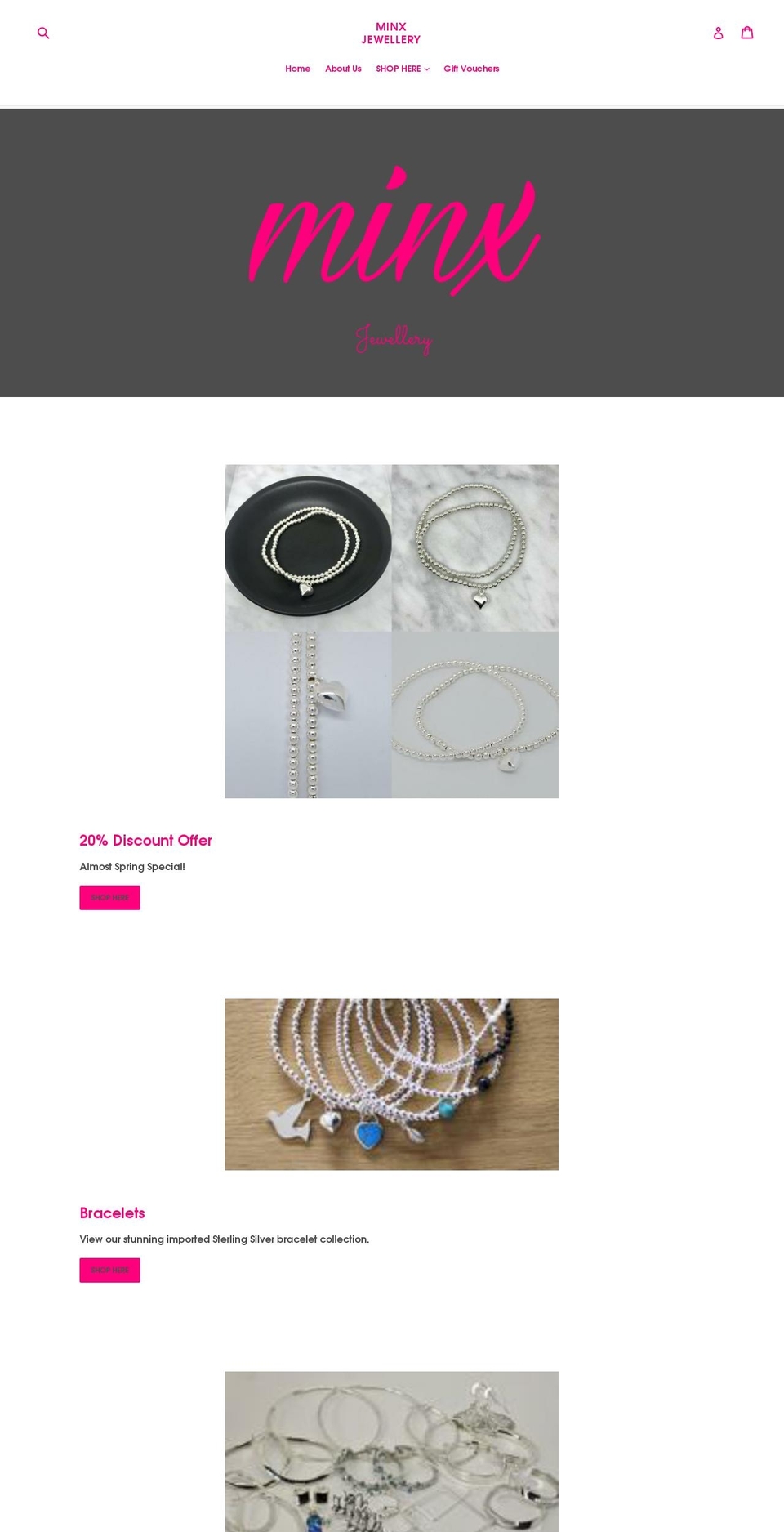 minxjewellery.com — Shopify storefront screenshot