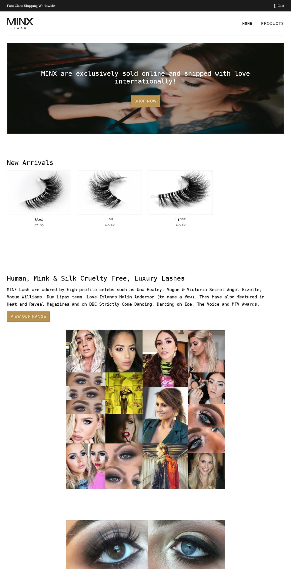 minxlash.co.uk shopify website screenshot