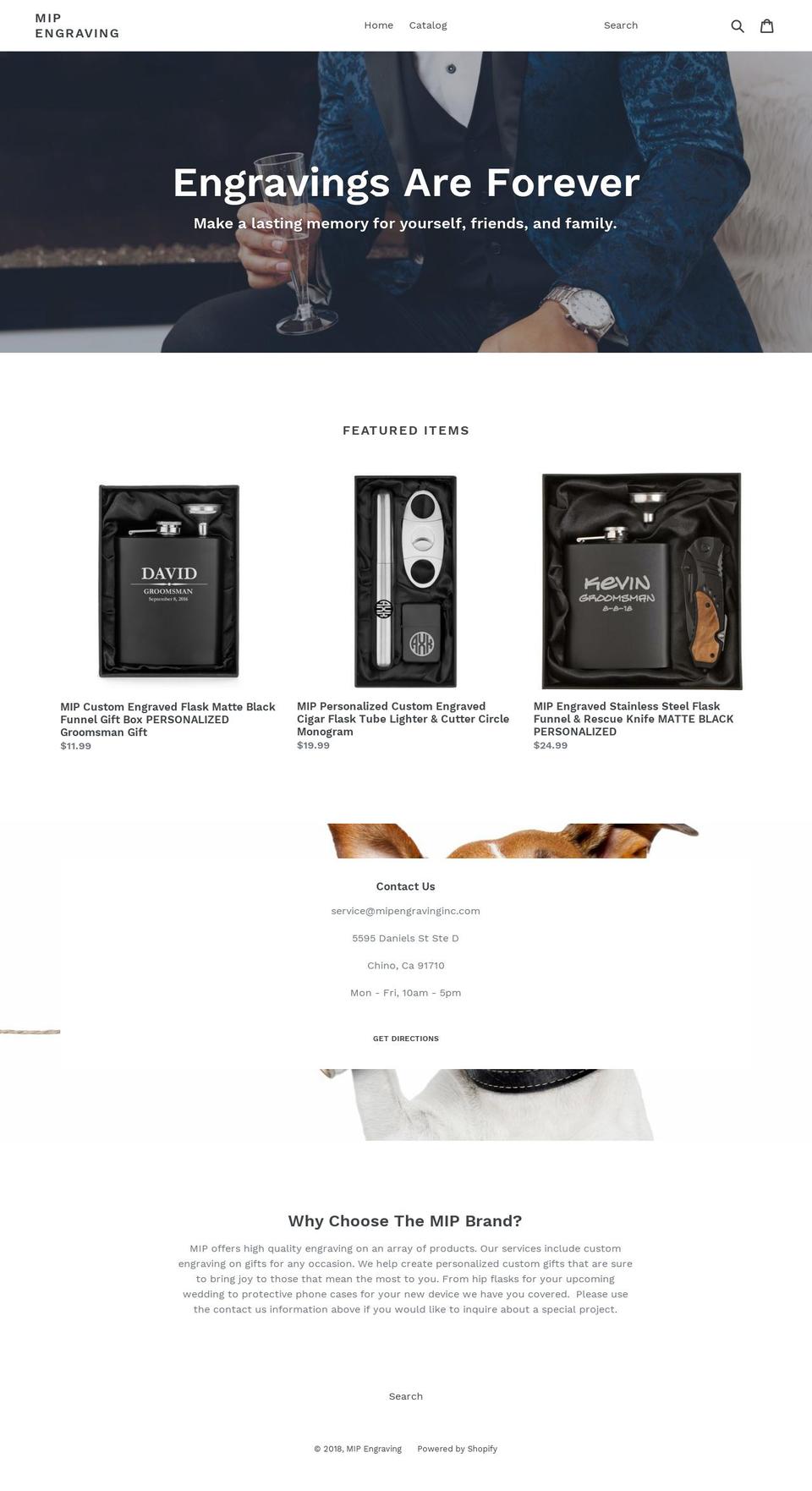 mipengraving.com shopify website screenshot