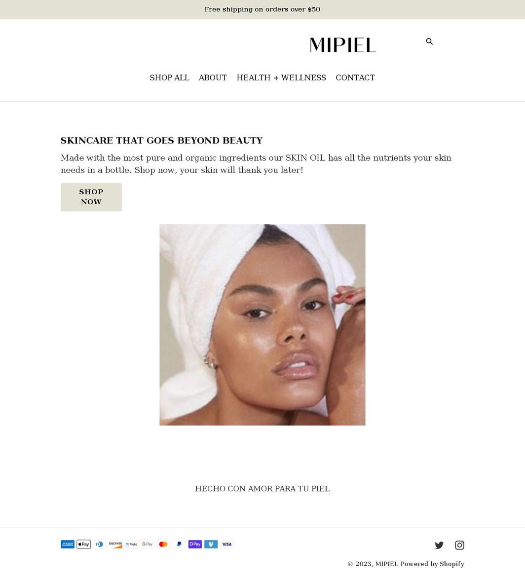 mipielskincare.com shopify website screenshot