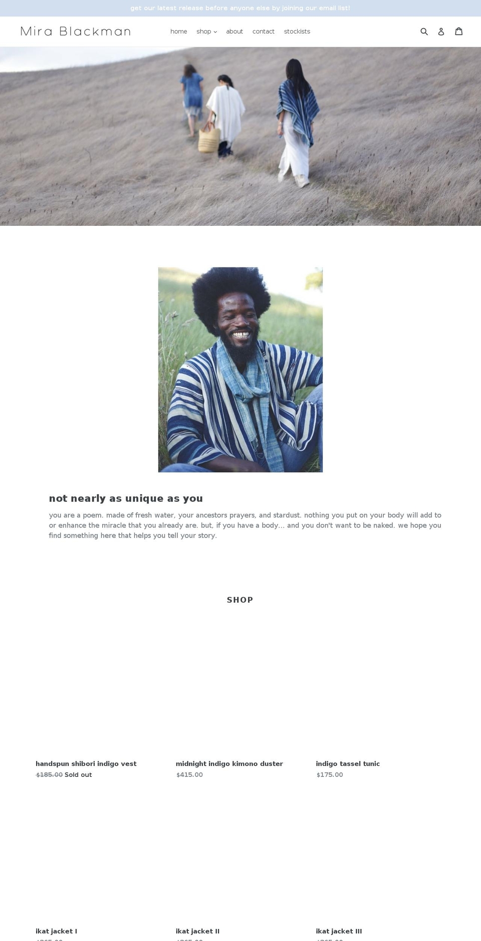 mirablackman.com shopify website screenshot