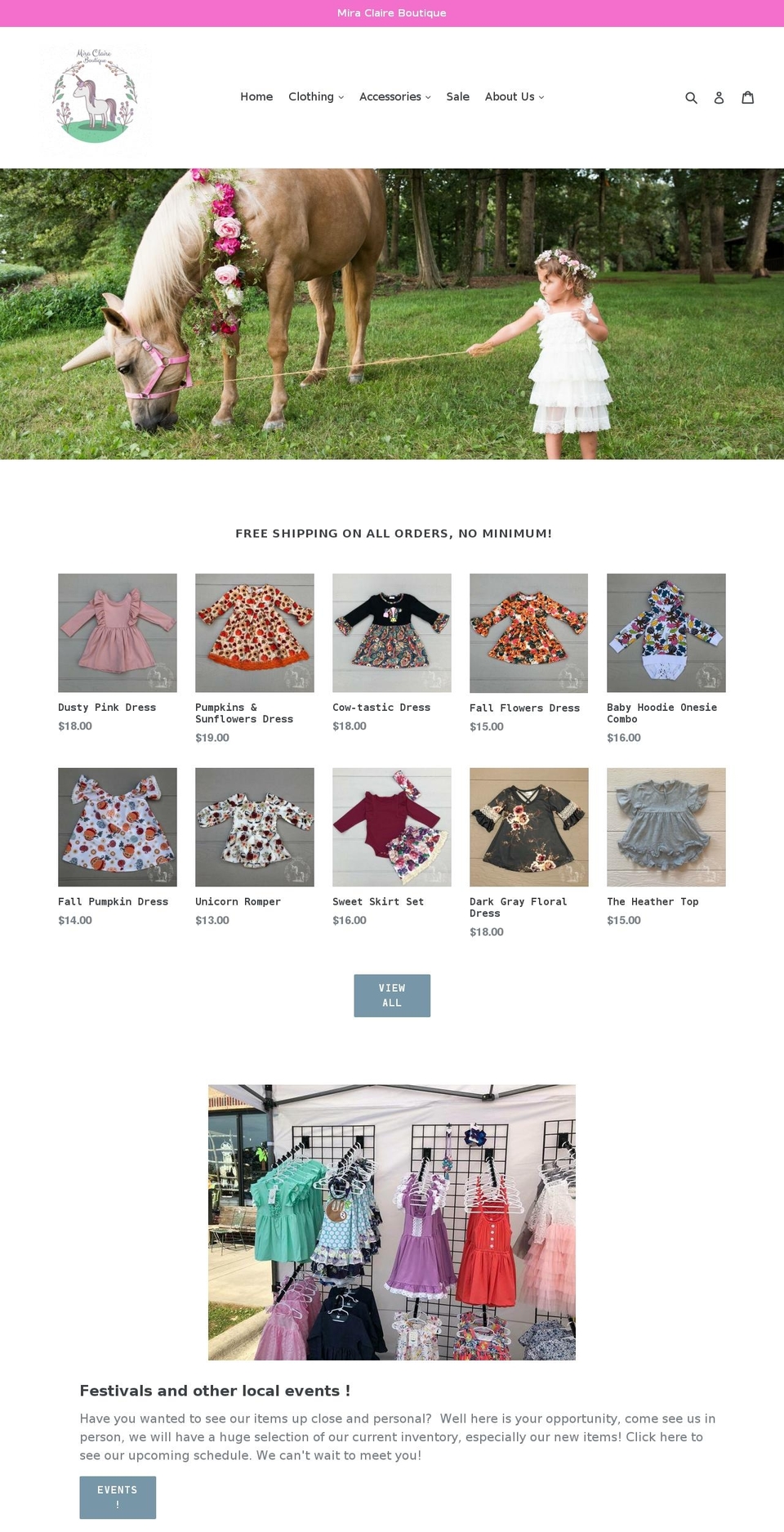 miraclaireboutique.com — Shopify storefront screenshot