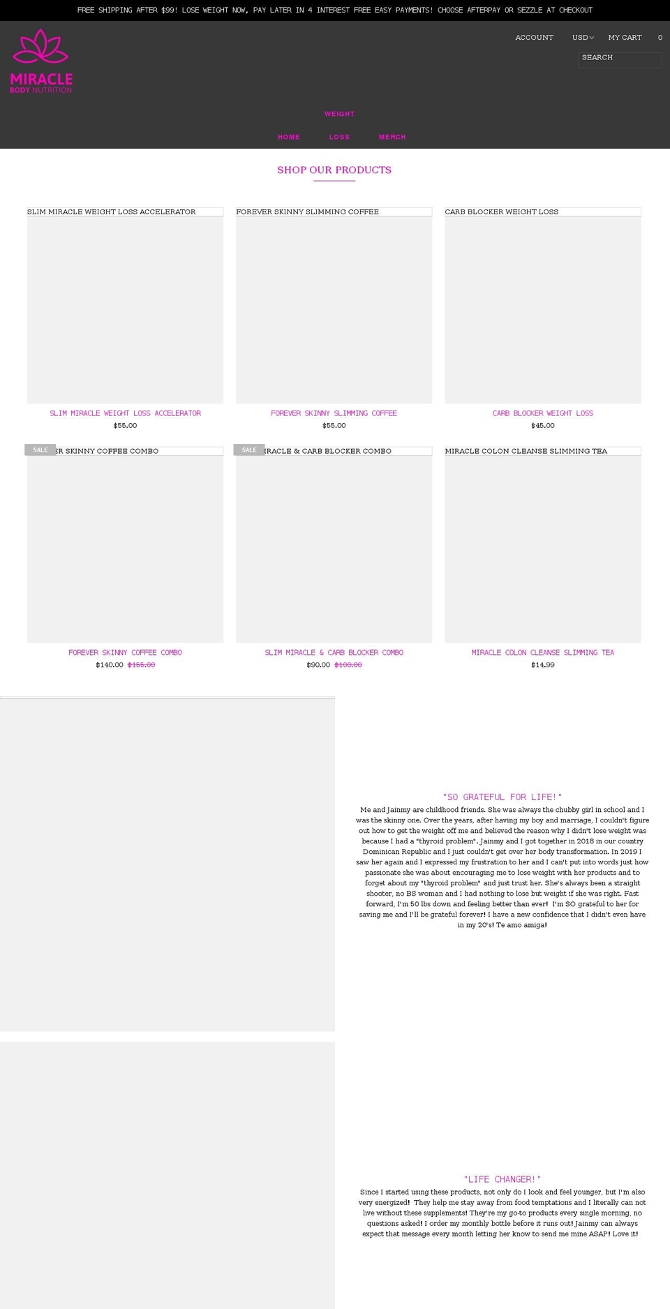 miraclebodynutrition.com shopify website screenshot