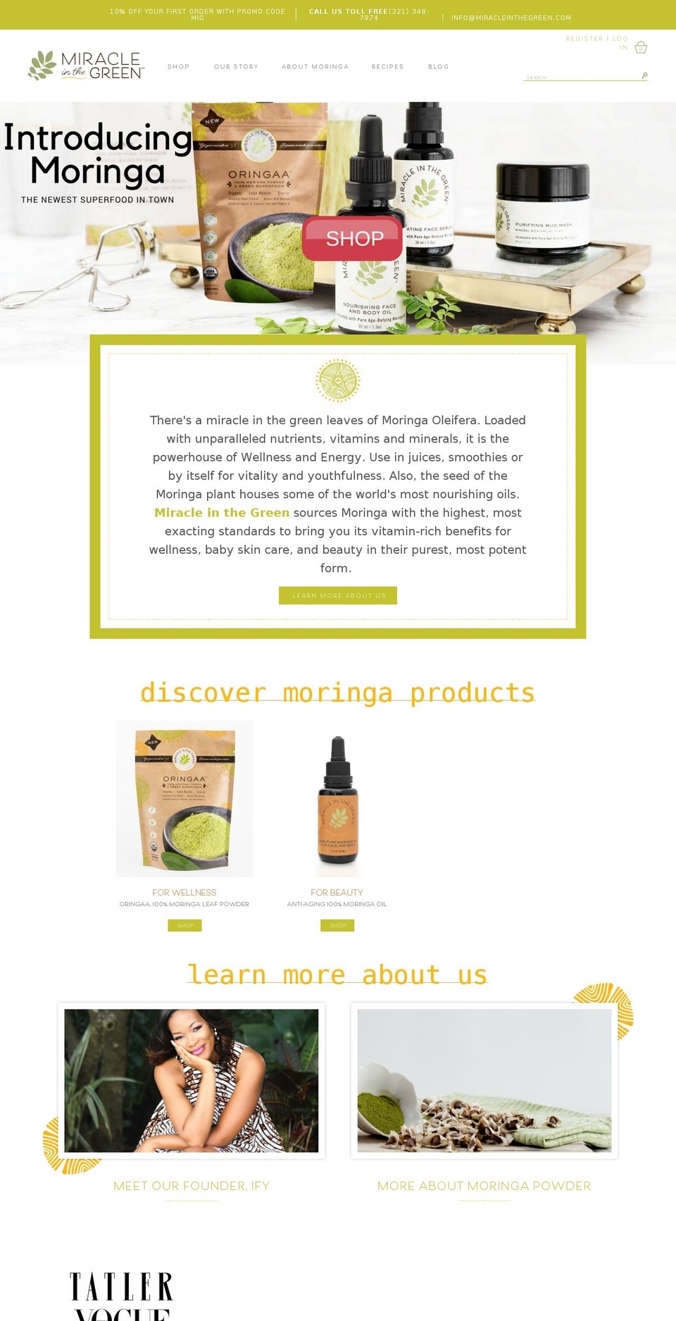 miracleinthegreen.com shopify website screenshot