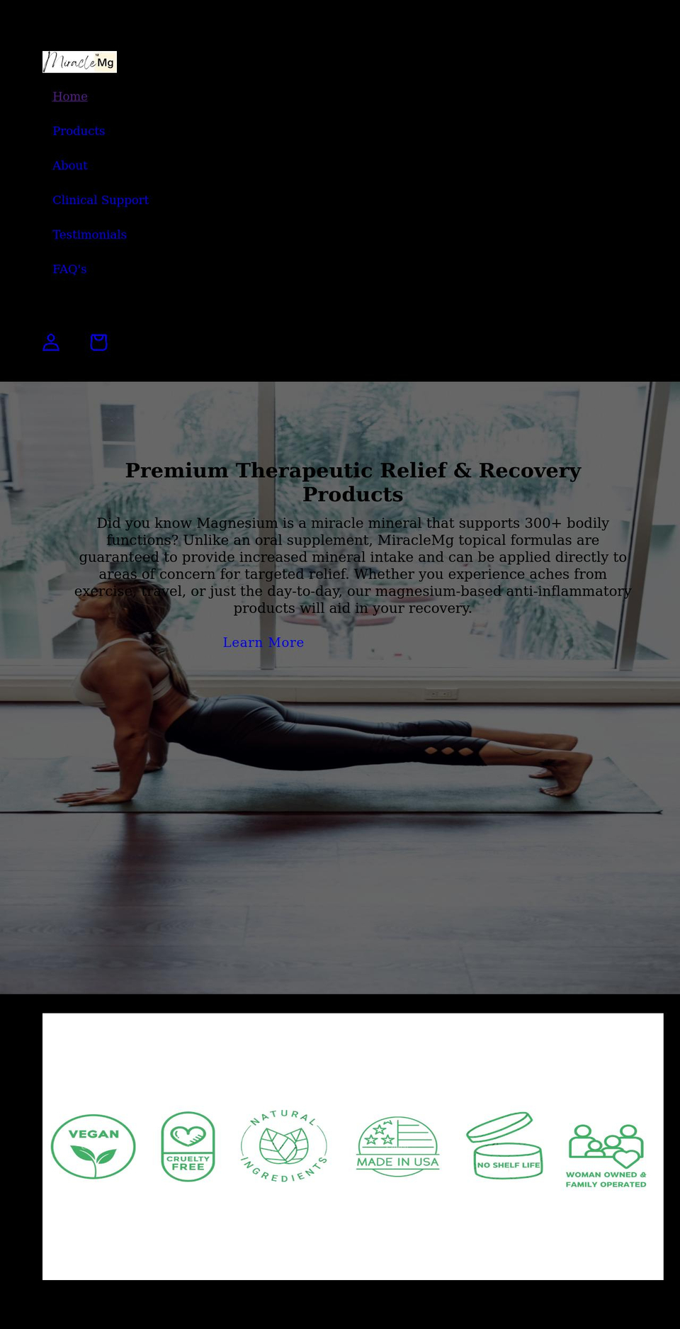 miraclemg.com shopify website screenshot