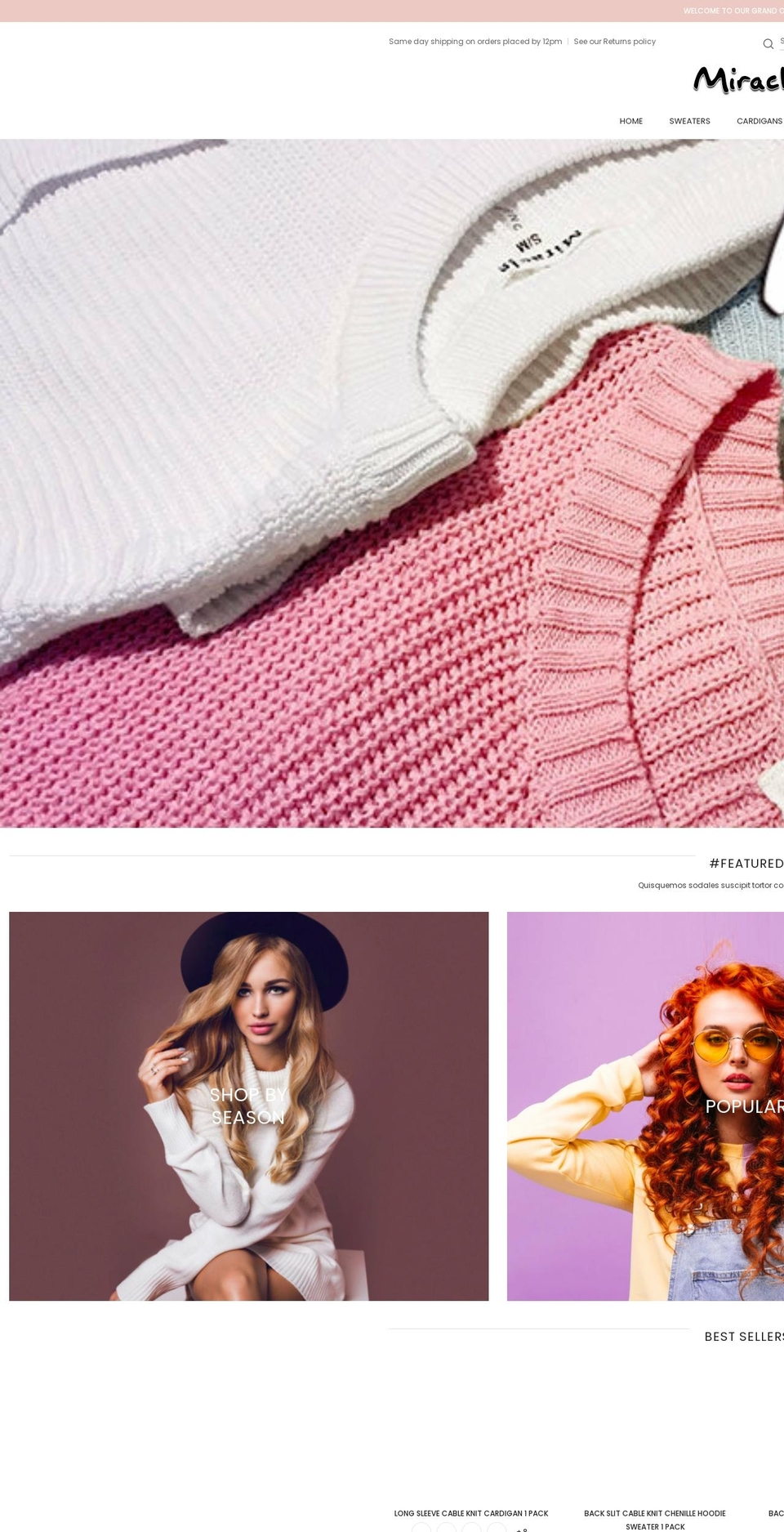 miraclesweaters.com shopify website screenshot