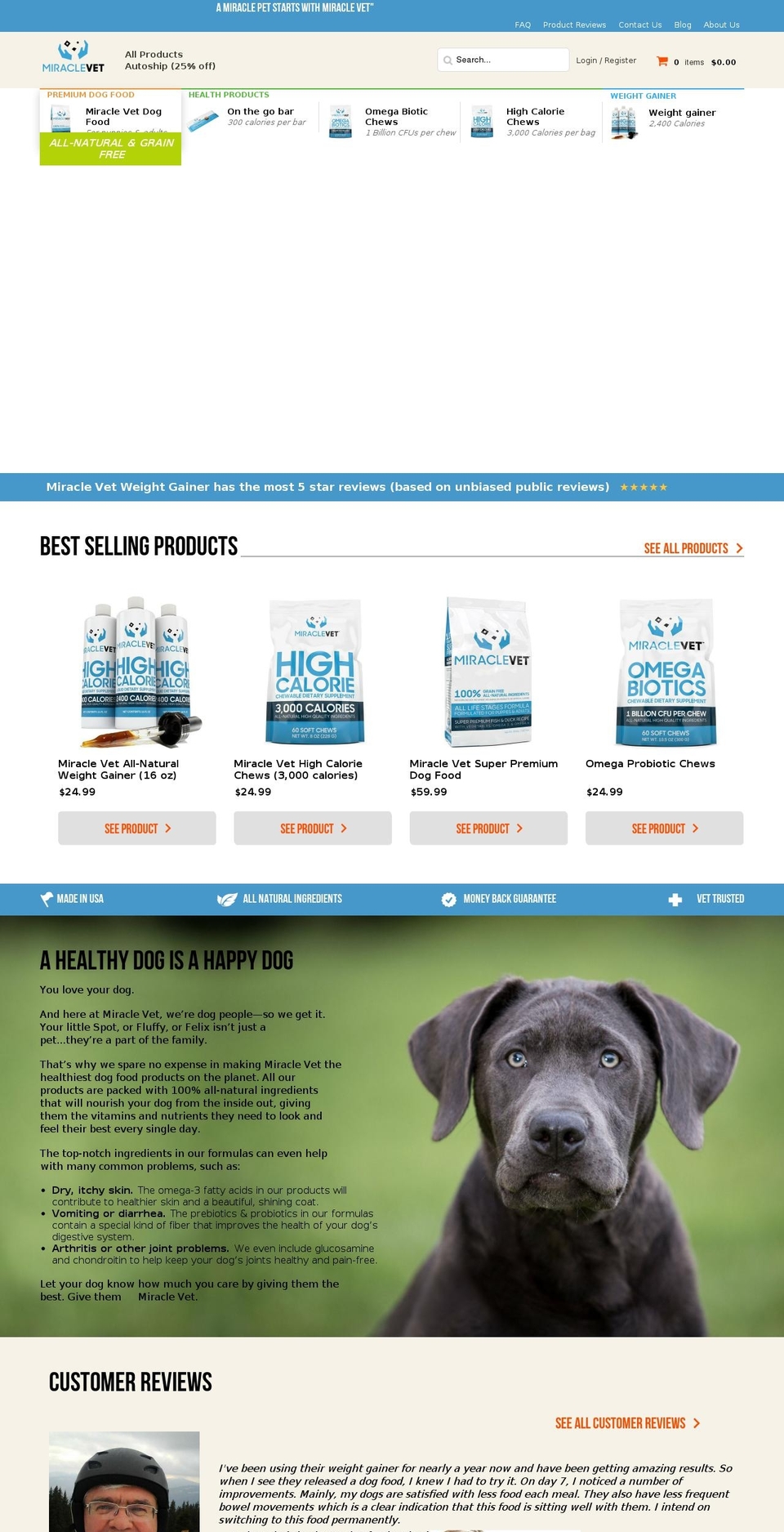 miraclevet.com shopify website screenshot