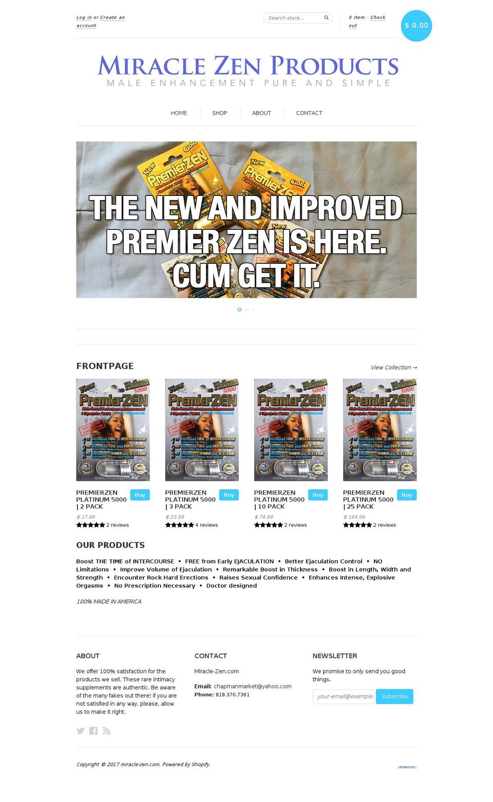 miraclezenproduct.com shopify website screenshot