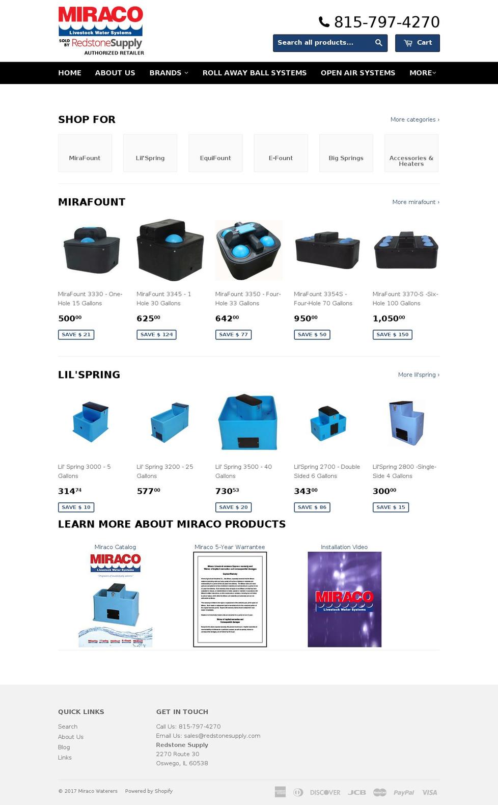 miracowaterers.com shopify website screenshot