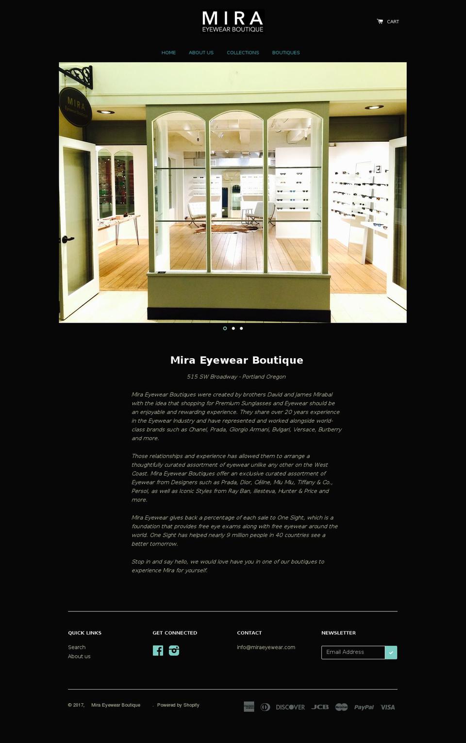 miraeyewear.com shopify website screenshot