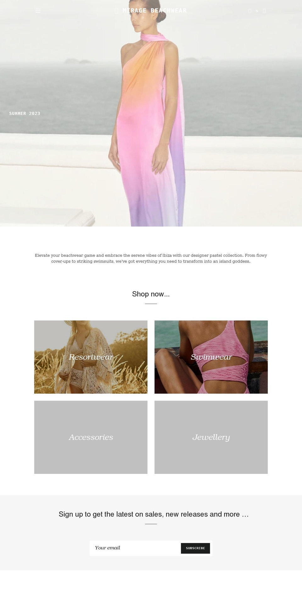 miragebeachwearibiza.com shopify website screenshot