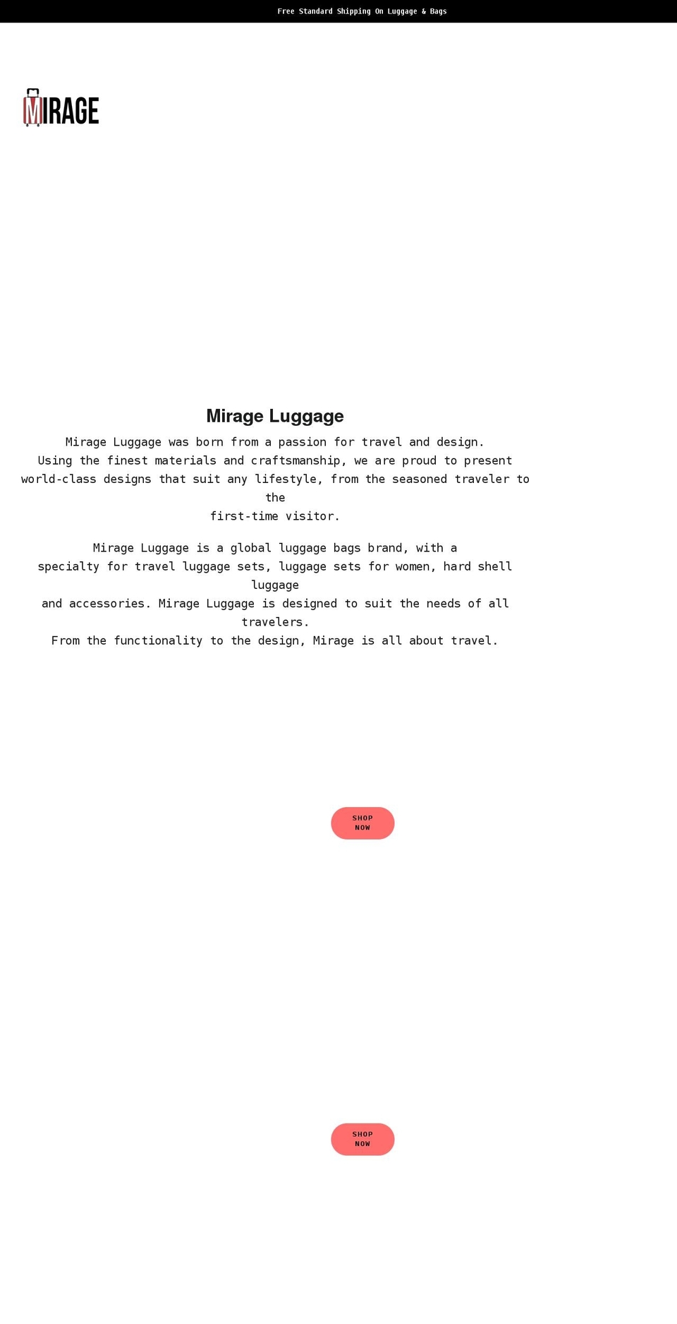 mirageluggage.com shopify website screenshot