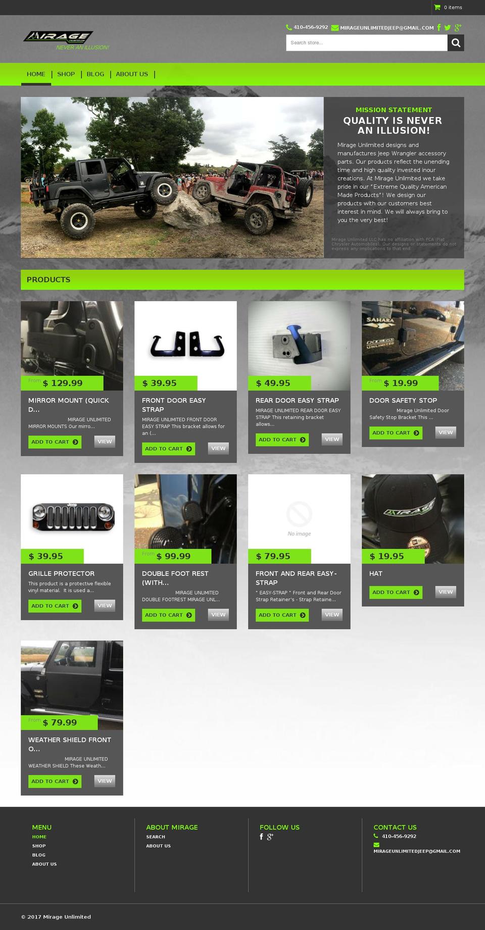 mirageunlimited.com shopify website screenshot