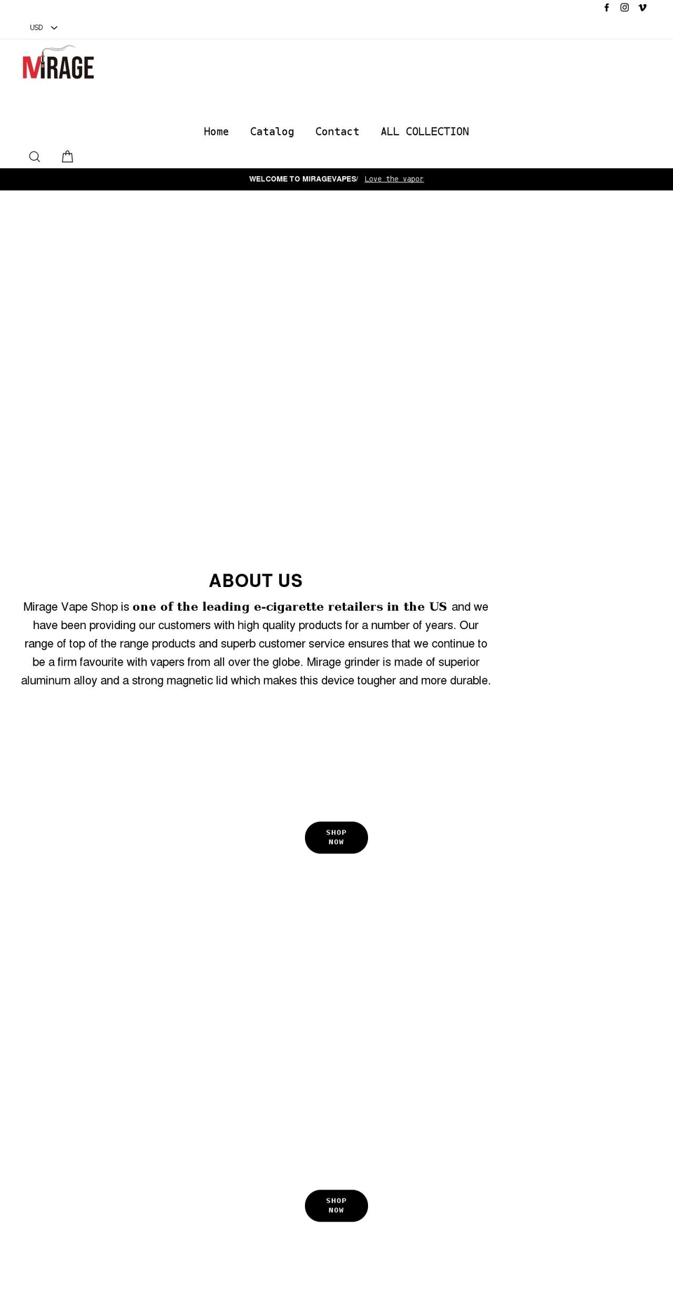 miragevapes.com shopify website screenshot