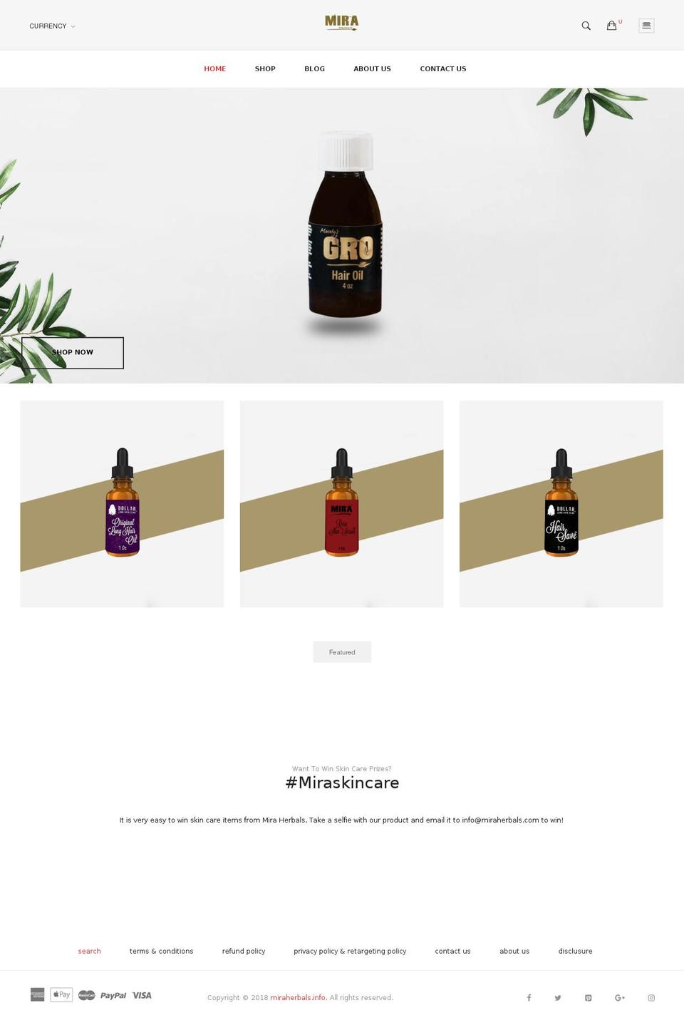 miraherbals.info shopify website screenshot