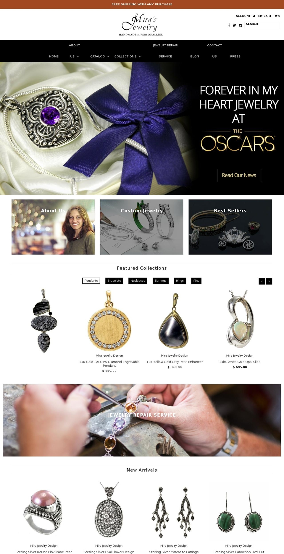 mirajewelrydesign.com shopify website screenshot