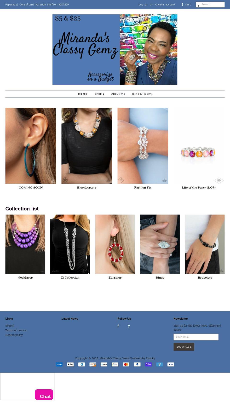 mirandasclassygemz.com shopify website screenshot