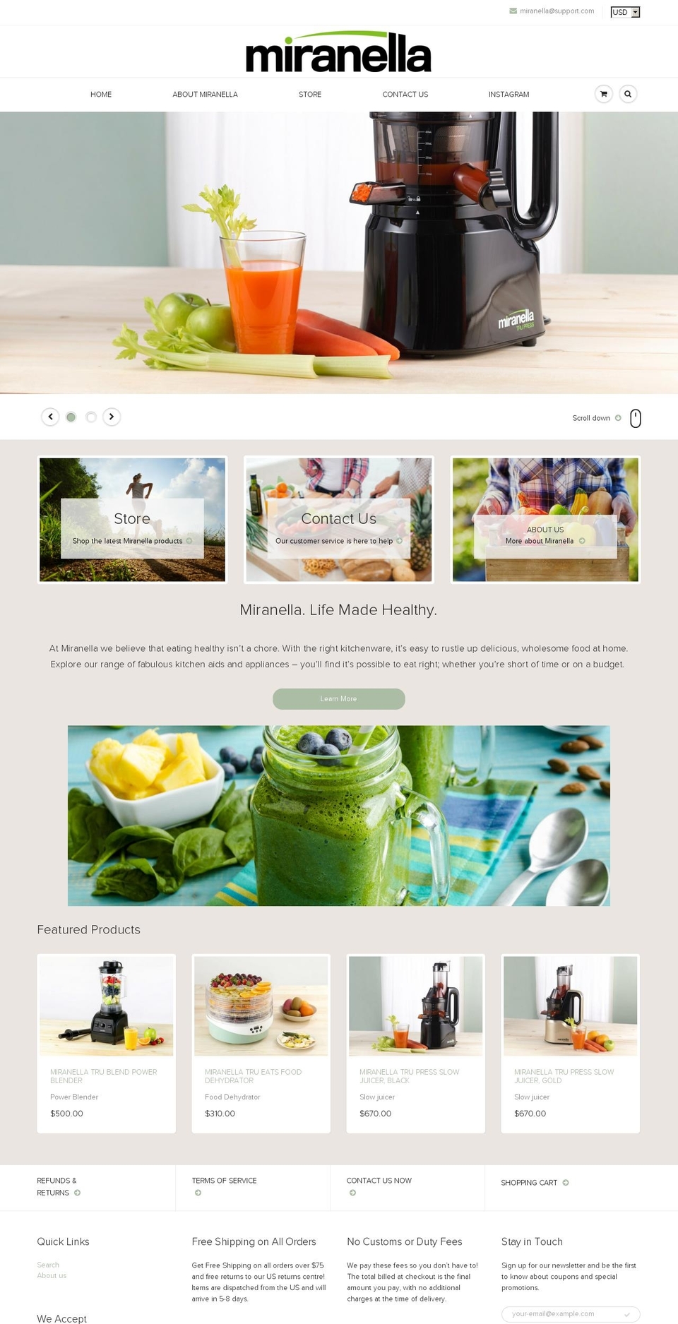miranella.com shopify website screenshot