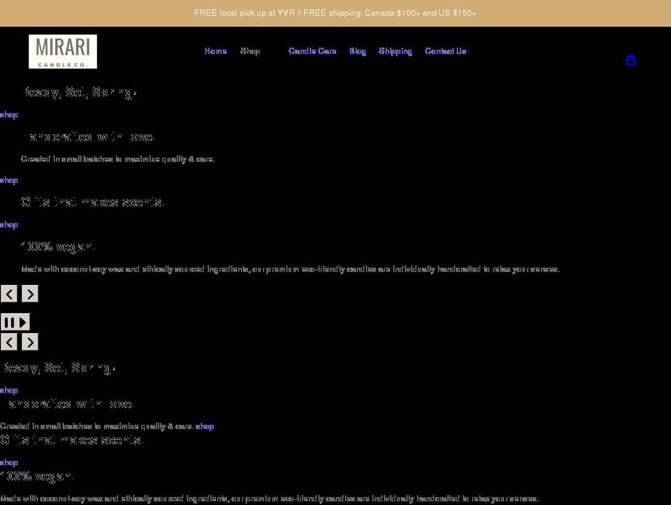 miraricandles.com shopify website screenshot
