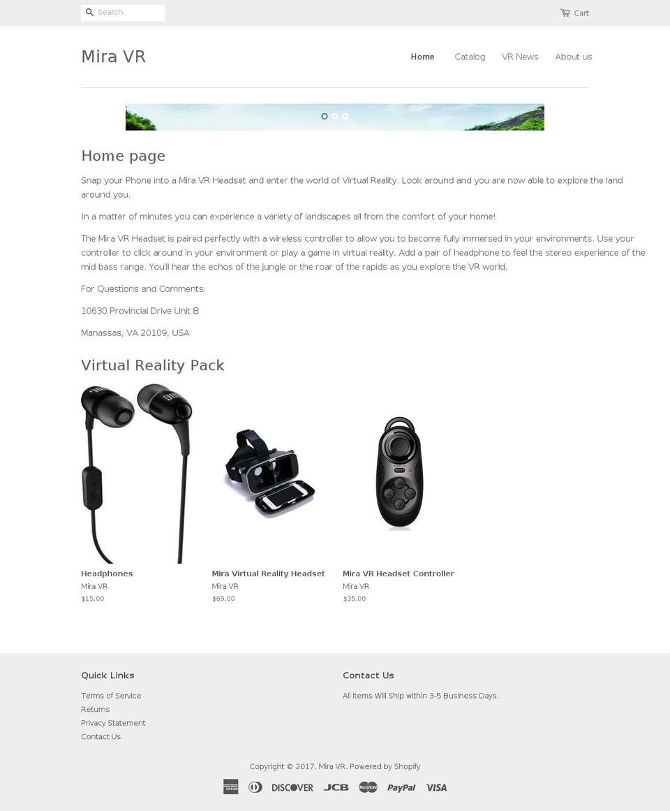 miravr.com shopify website screenshot