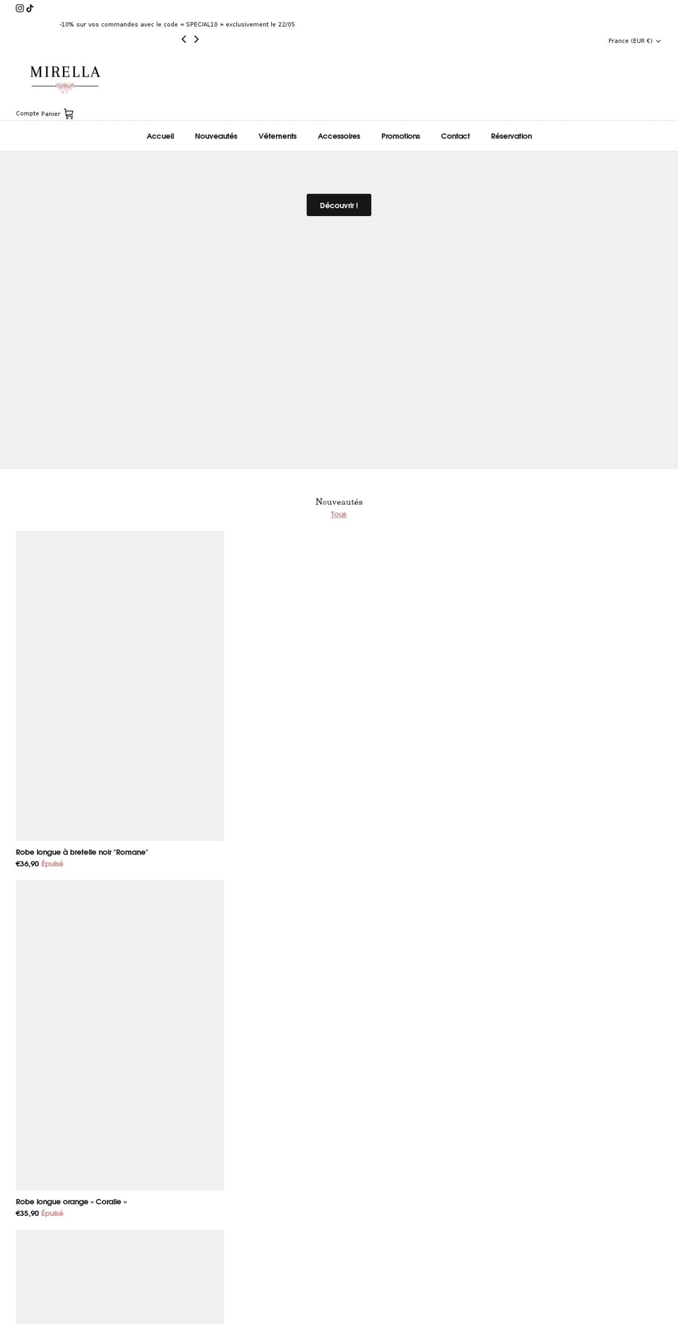 mirellaboutique.com — Shopify storefront screenshot