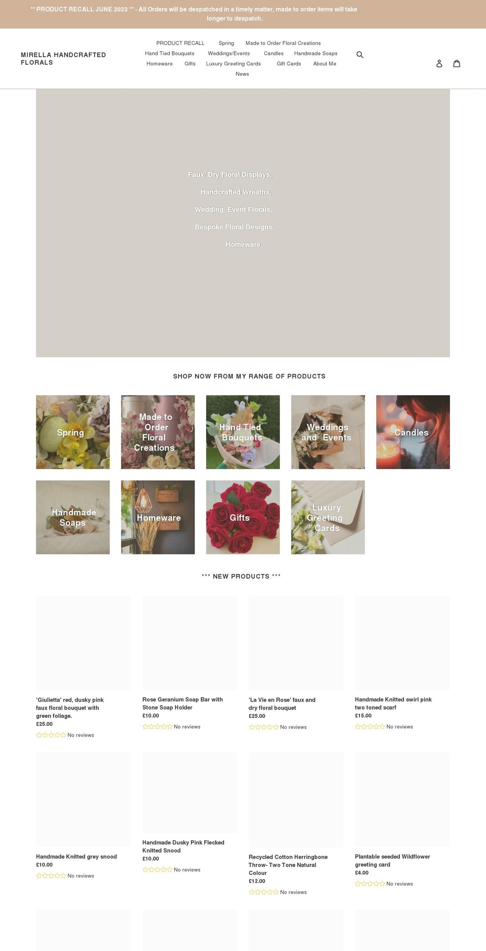 mirellahcflorals.co.uk shopify website screenshot