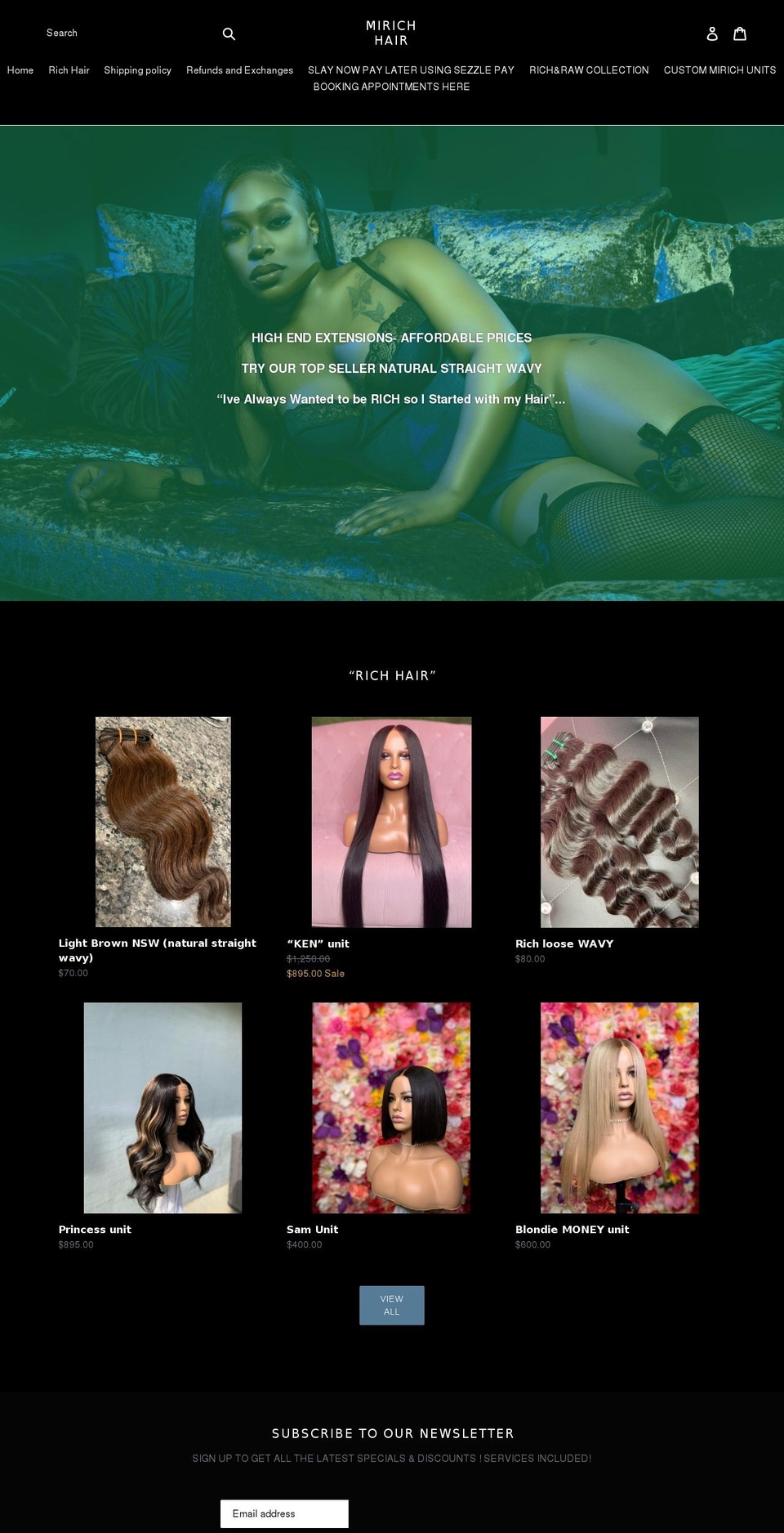 mirichhair.com shopify website screenshot