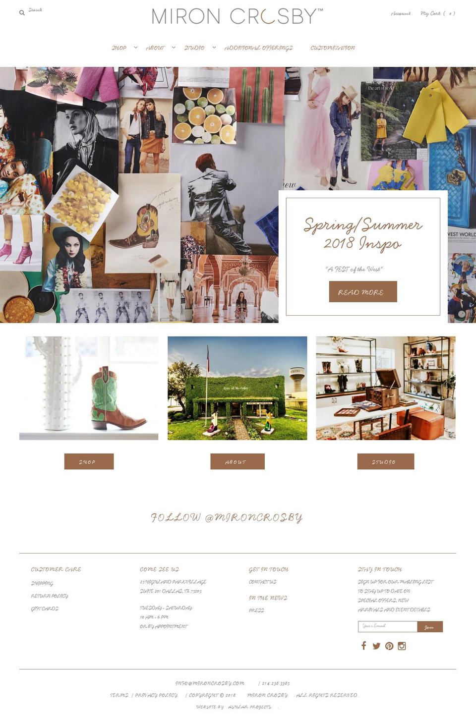mironcrosby.com shopify website screenshot