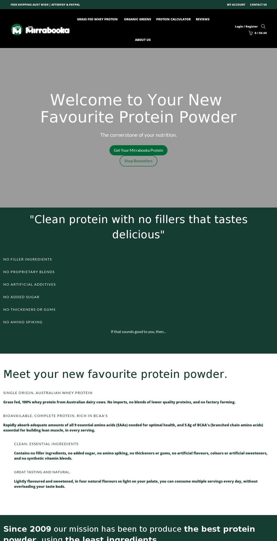 mirrabookaprotein.com shopify website screenshot