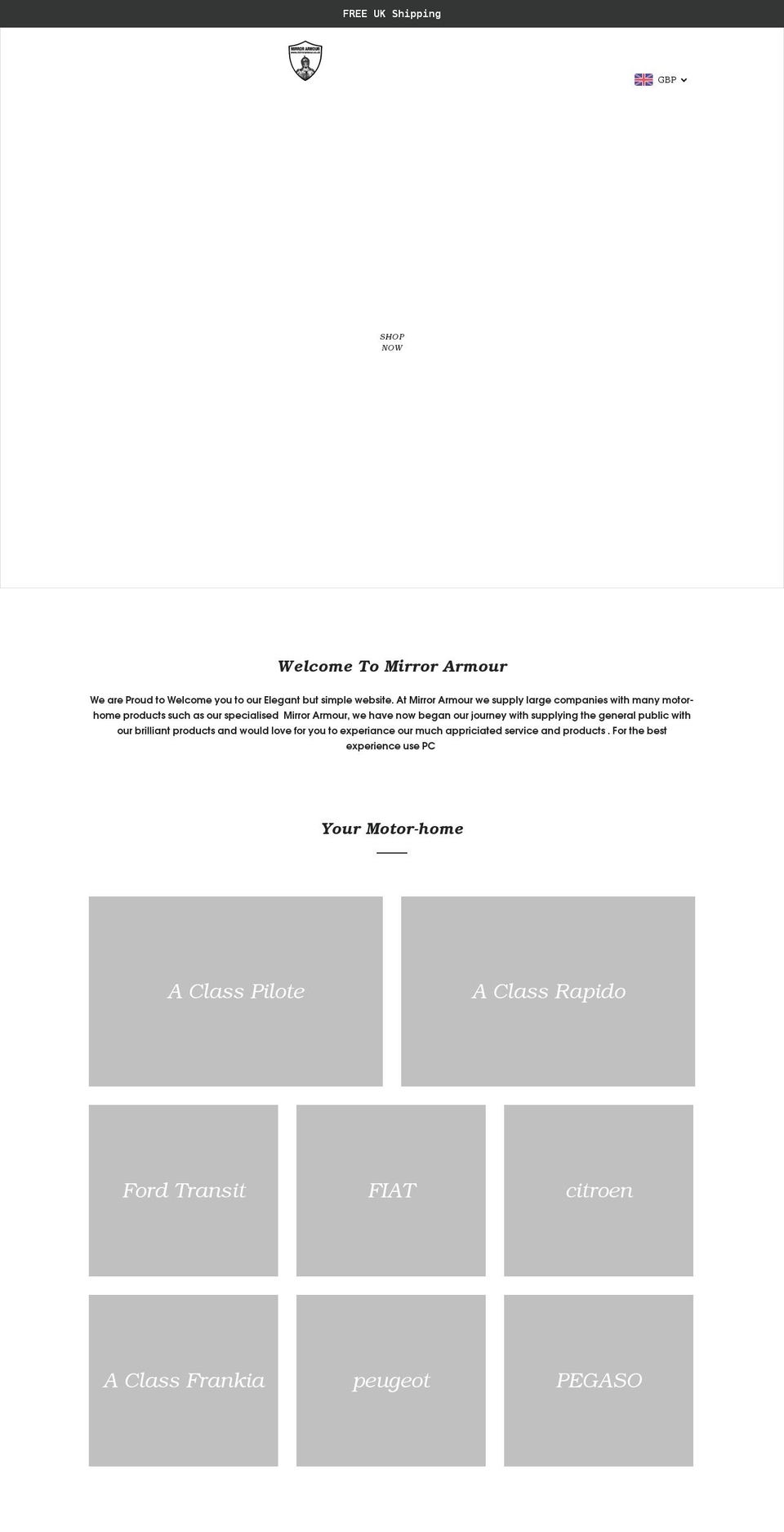 mirror-armour.co.uk shopify website screenshot