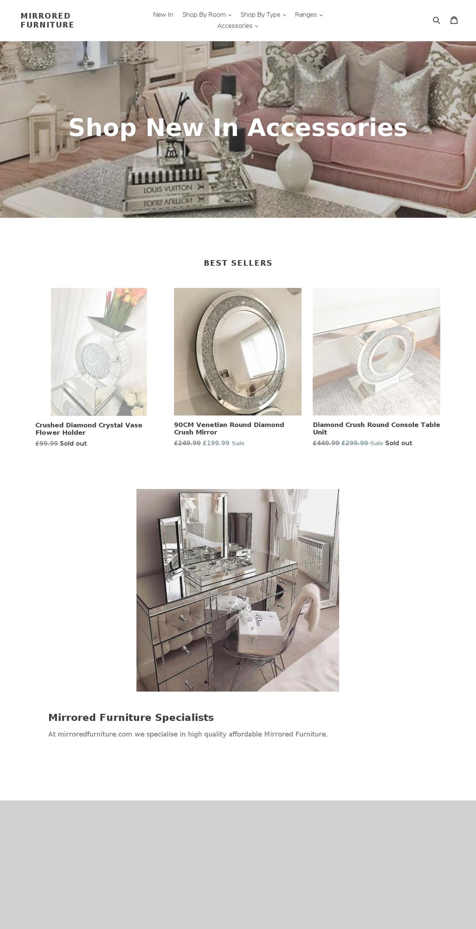 mirroredfurniture.com shopify website screenshot