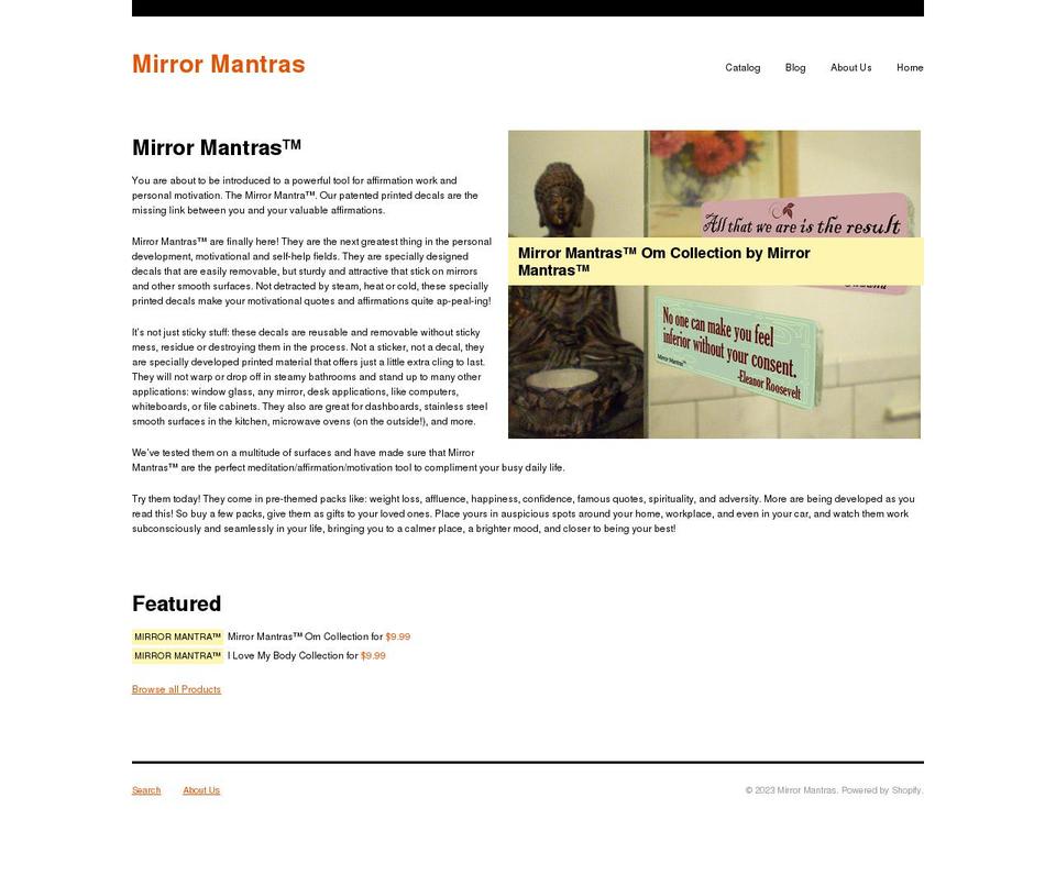 mirrormantras.com shopify website screenshot