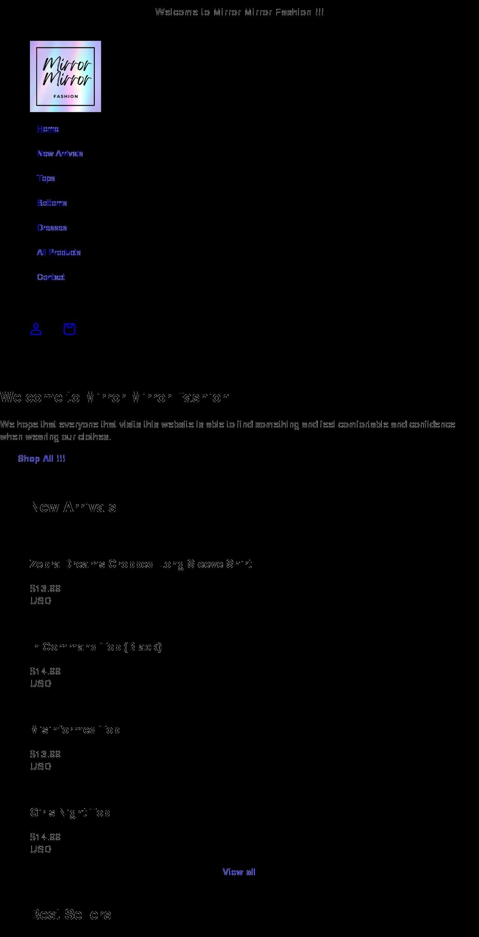 mirrormirrorfashion.com shopify website screenshot