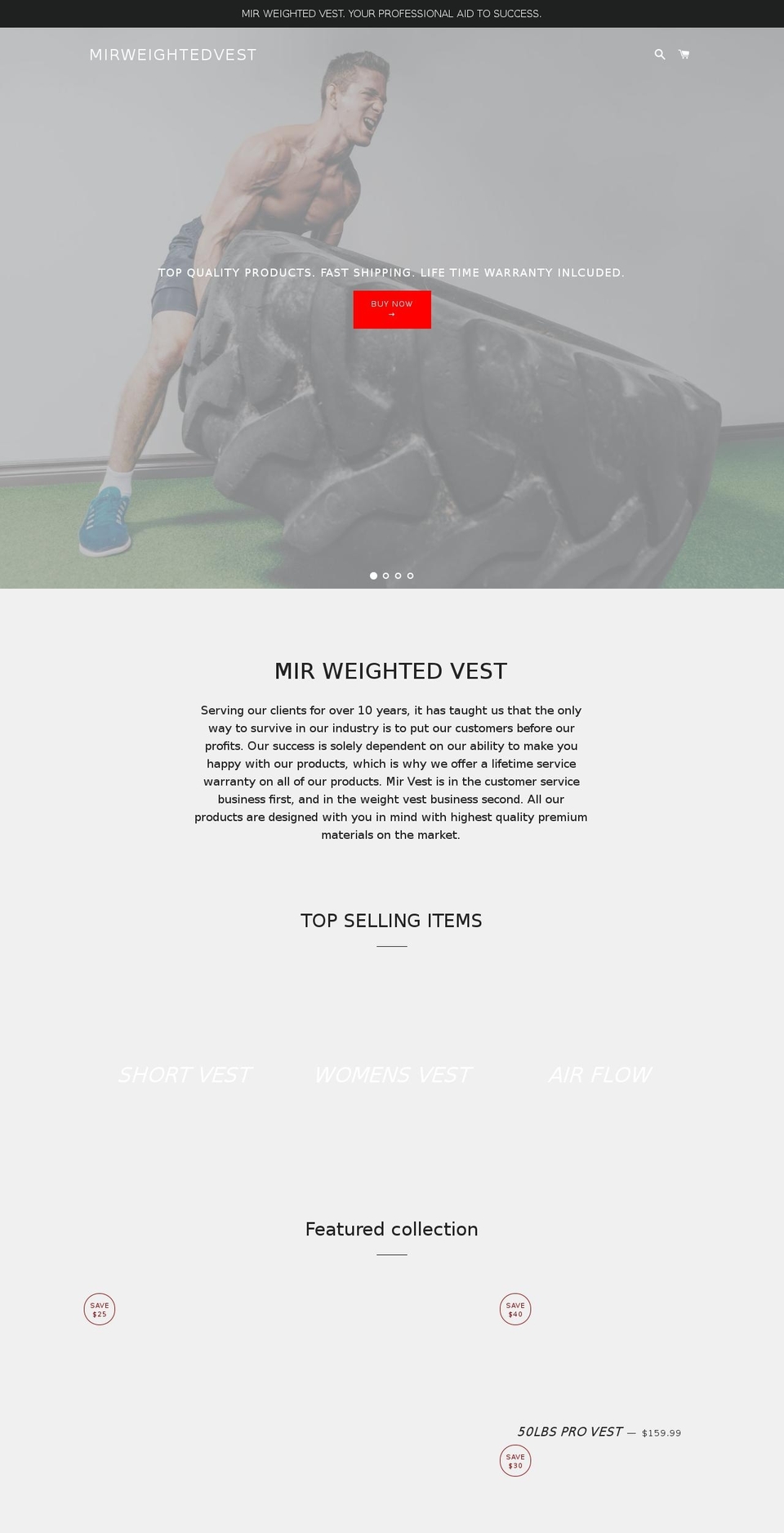 mirweightedvest.com shopify website screenshot